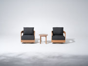 Sova 3-Piece Eucalyptus Wood Patio Bistro Set, Swivel Chairs, Black Cushions