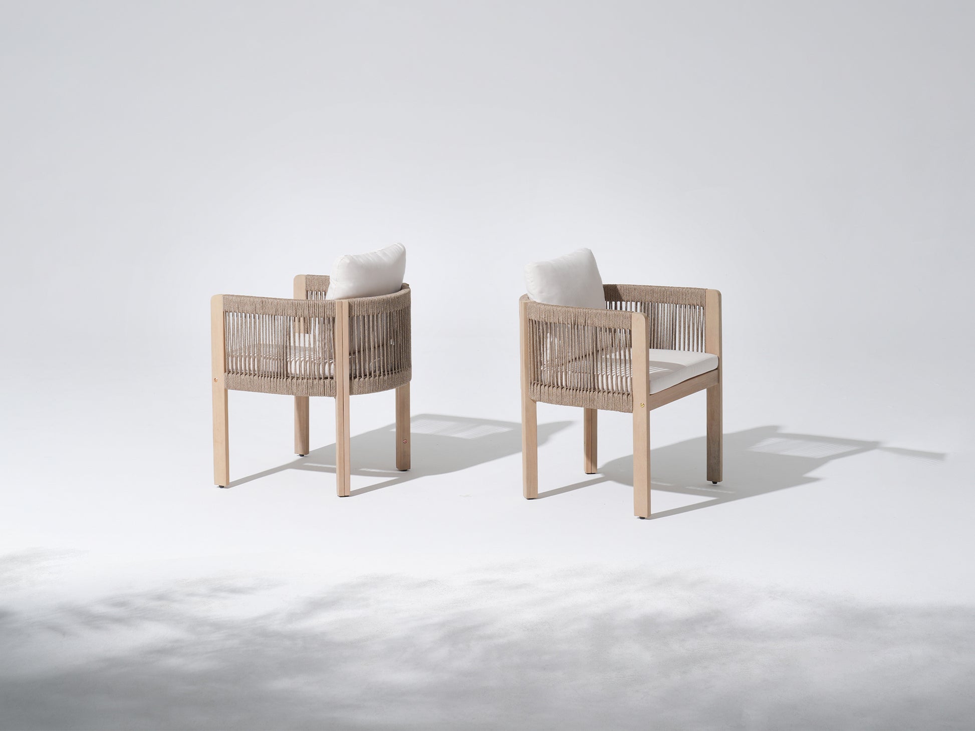Foristern Wooden Patio Dining Chairs With Rope Weaving, White Cushions, Set of 2