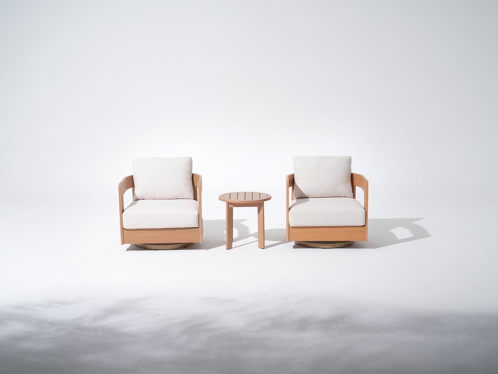 Sova 3-Piece Swivel Chair Set Eucalyptus Wood Patio Bistro Set