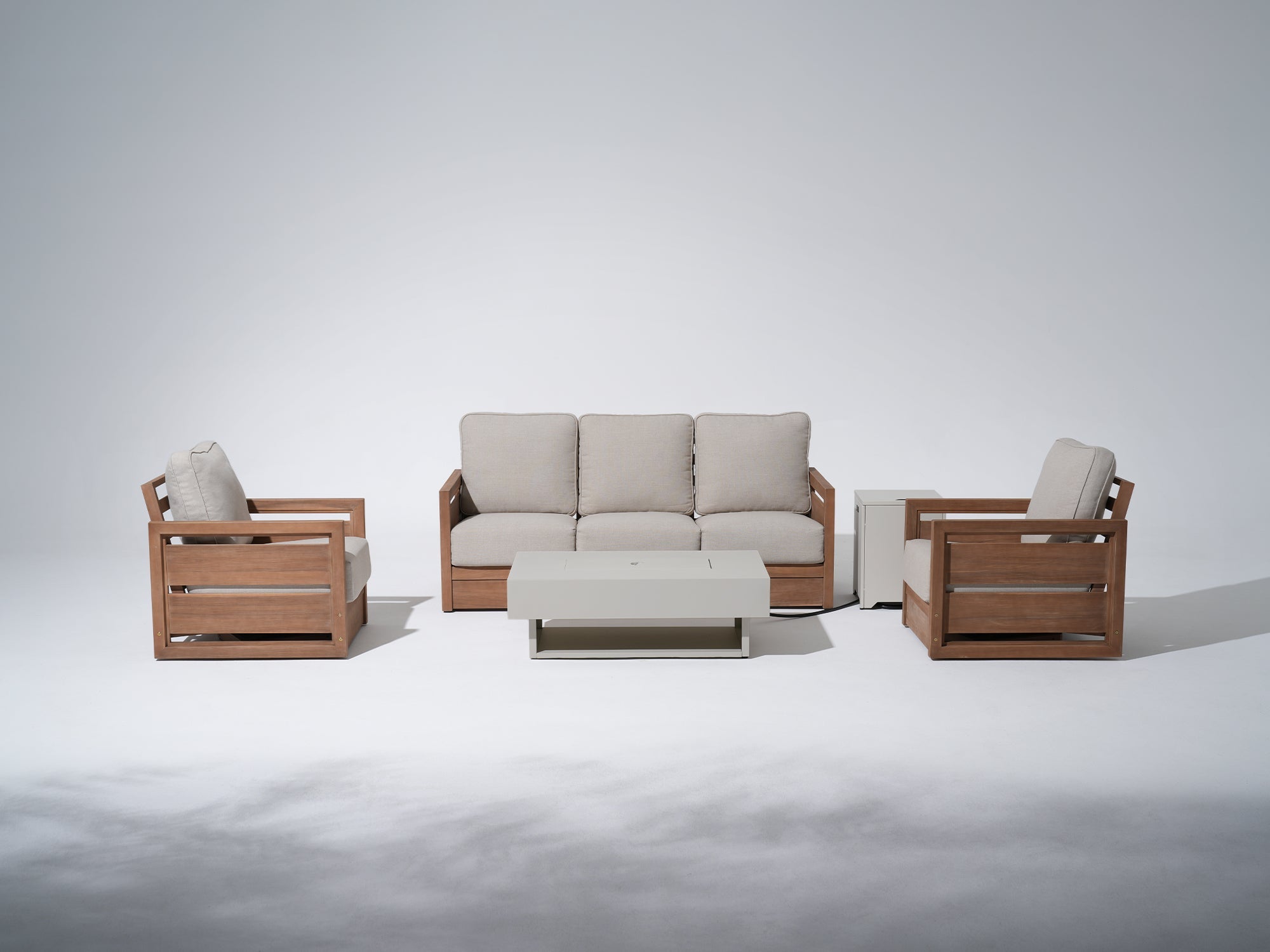 Noto 4-Piece Wood Outdoor Fire Pit Set with Swivel Chairs