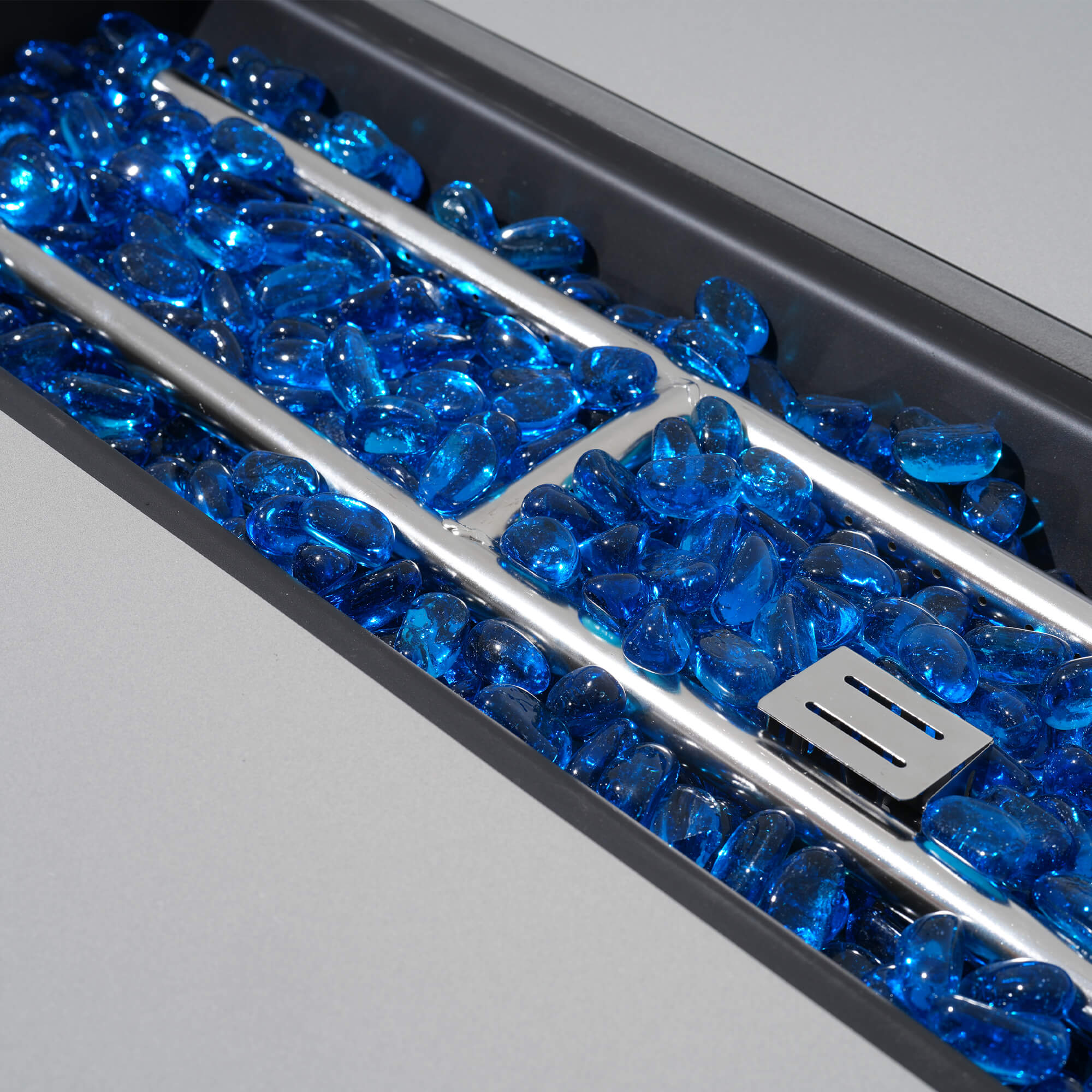 Addison Modern Metal Outdoor Sofa Set, Dark Grey Aluminum Frame, Grey Fire Pit