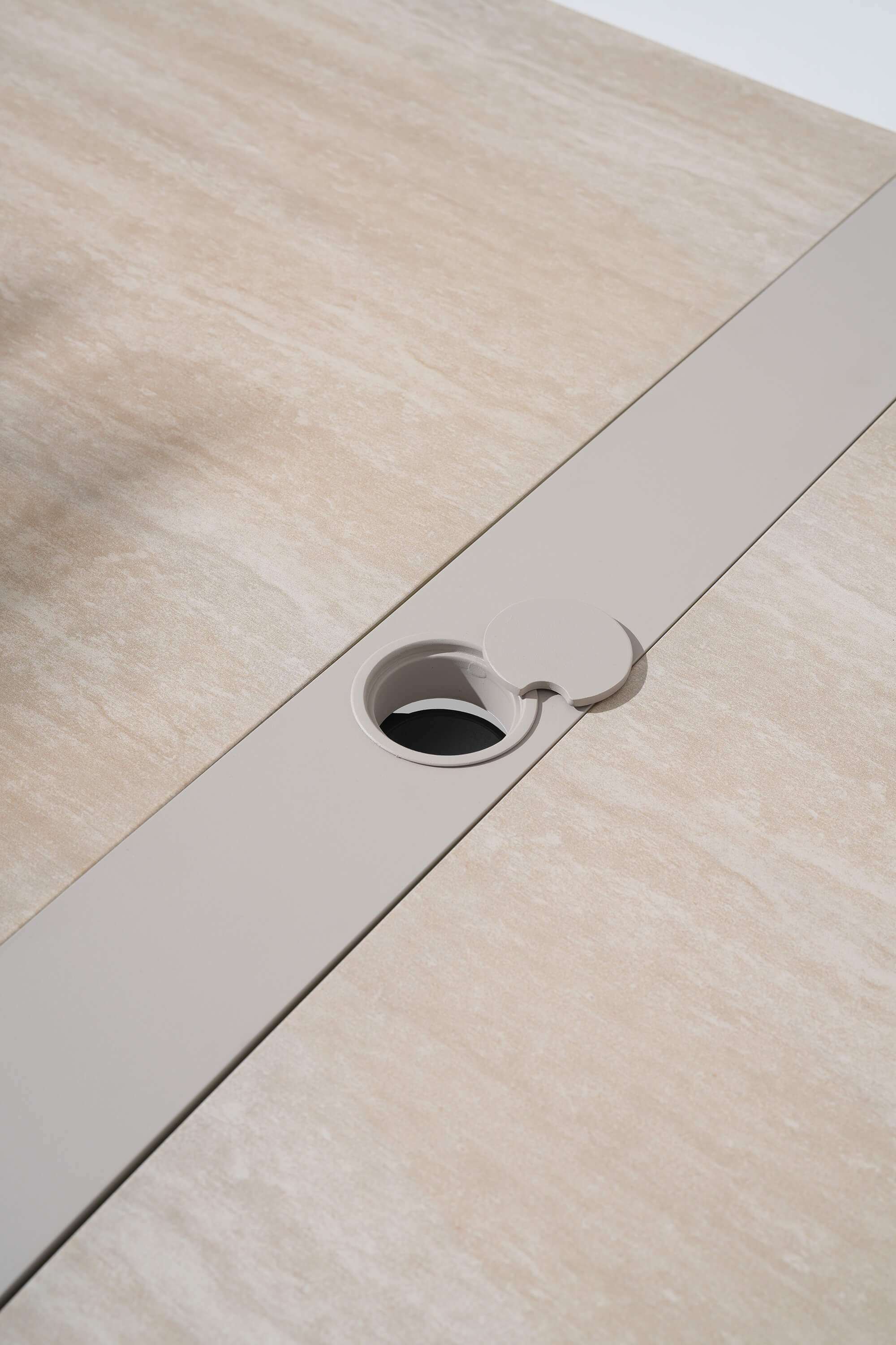 Addison Outdoor Aluminum Dining set, Light Beige Frame & Tempered Glass Tabletop, 6 Seats