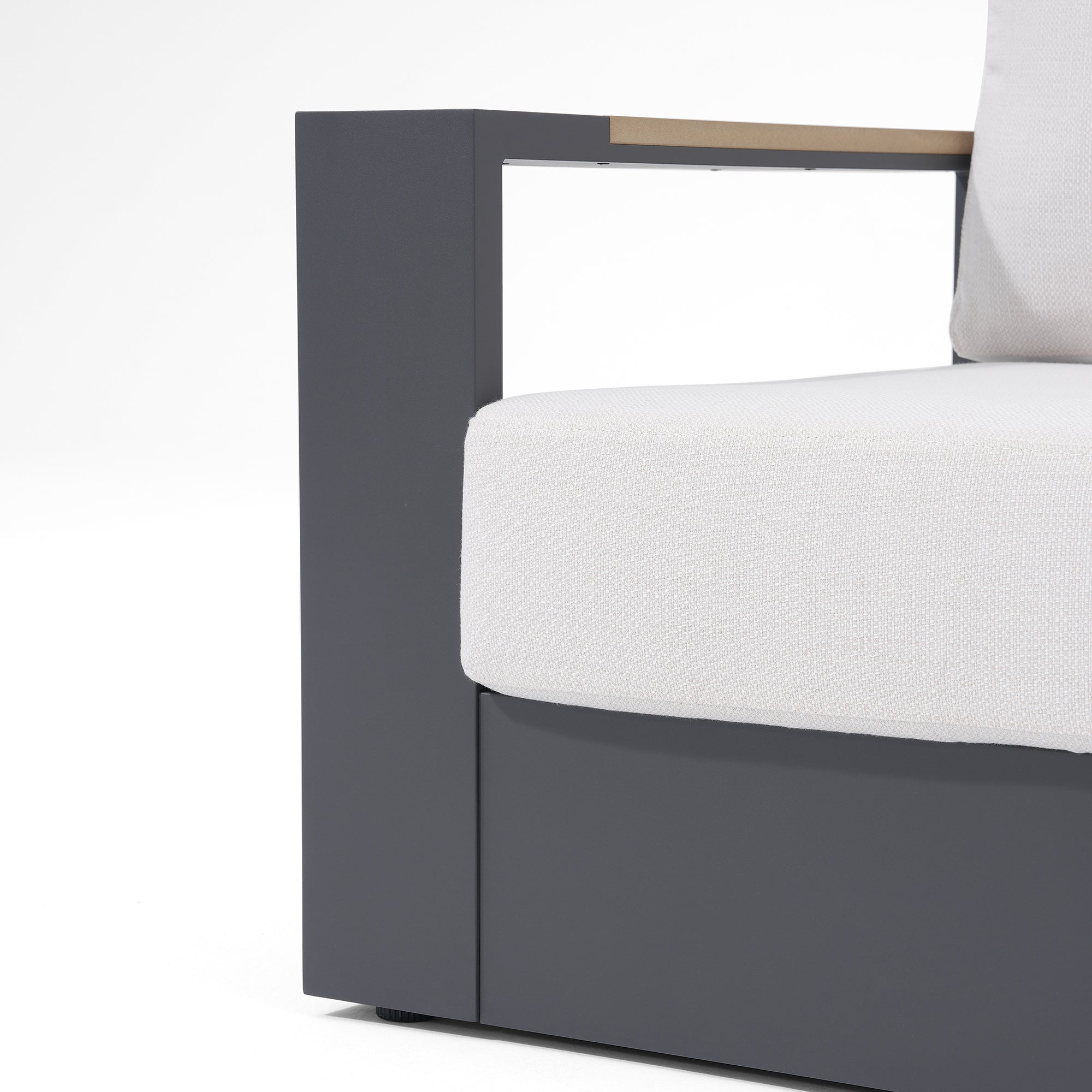 Addision Modern Metal Outdoor conversation sofa set, Dark Grey Aluminum Frame, White Cushions detail - Sunsitt Premium Modern Outdoor Patio Furniture #color_grey