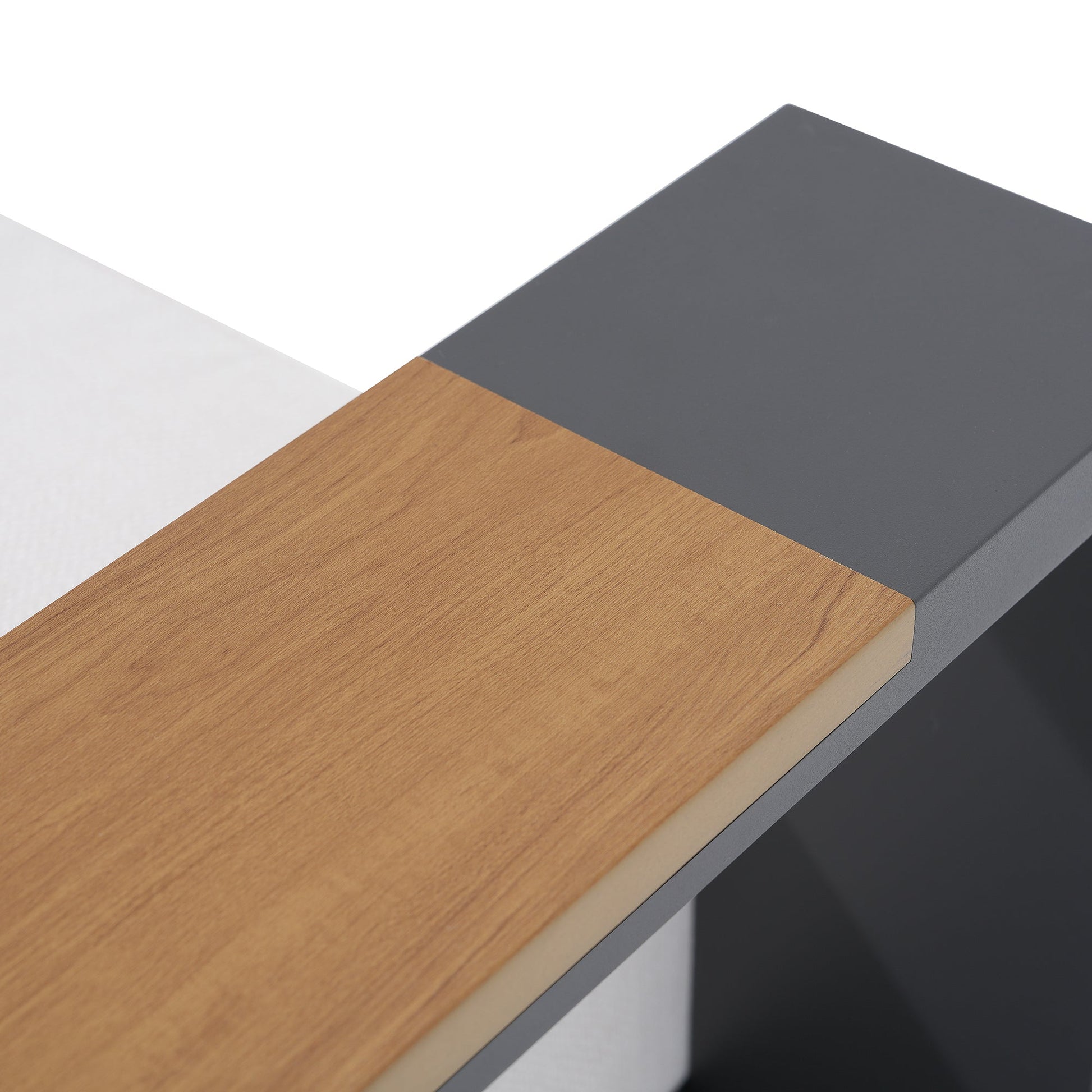 Addision Modern Metal Outdoor conversation sofa set, Dark Grey Aluminum Frame, White Cushions, wood-top armrests detail - Sunsitt Premium Modern Outdoor Patio Furniture