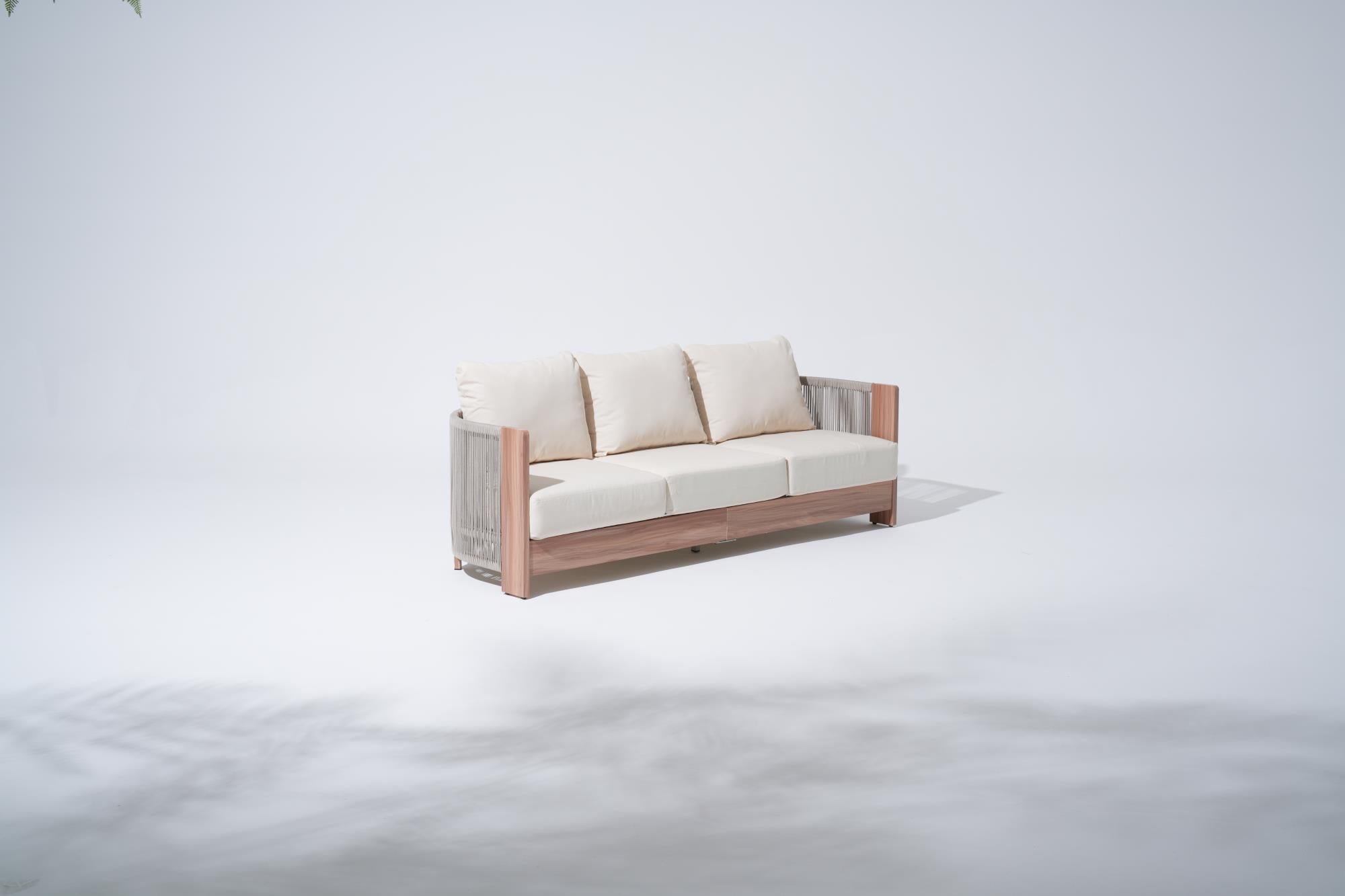 Irati Outdoor 3-Seater Sofa, Modern Rope Design, Aluminum Frame, Thick Water-Resistant Cushions