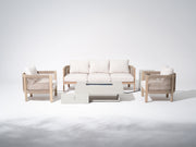 Foristern Wooden Outdoor Furniture conversation Set with Fire Pit table, 5-Seats