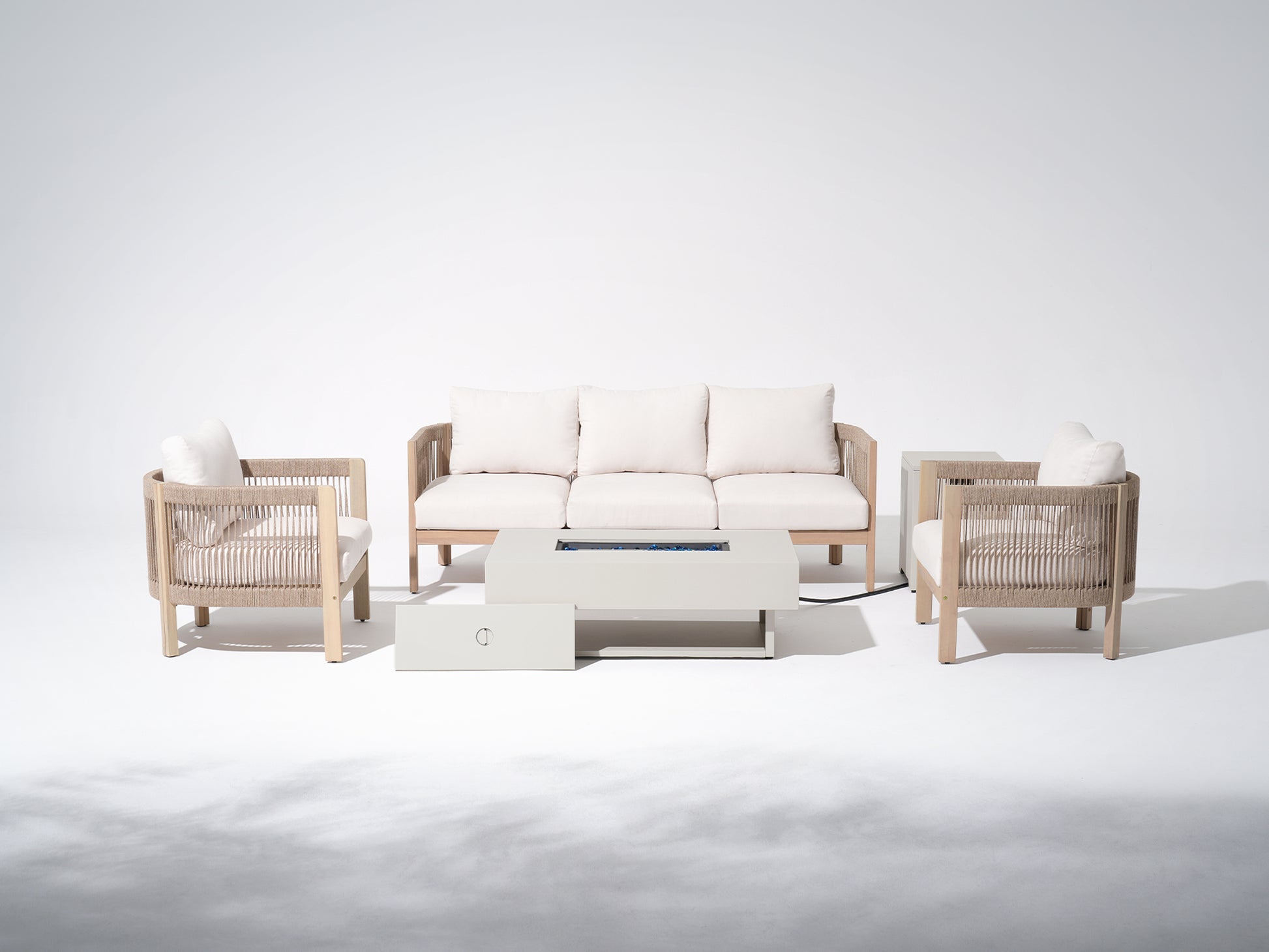 Foristern Wooden Outdoor Furniture conversation Set with Fire Pit table, 5-Seats