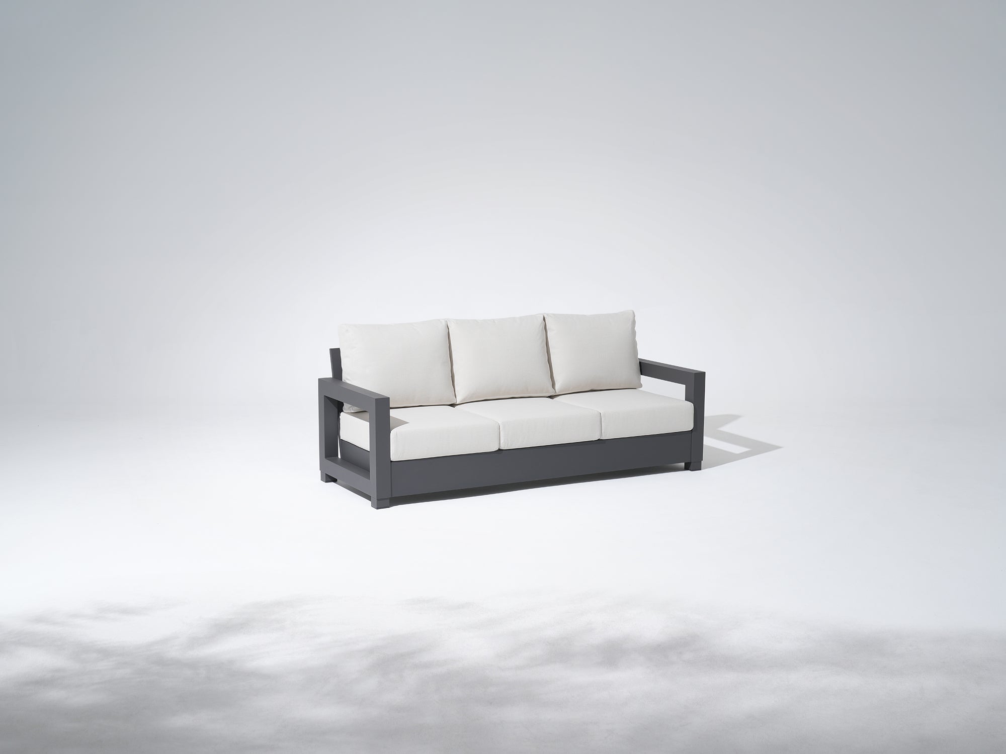 Vela Aluminum Black Outdoor Sofa, Olefin White Cushions
