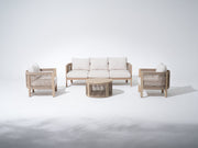 Foristern Wooden Outdoor Conversation Sets with Rope Design, Round Coffee Table