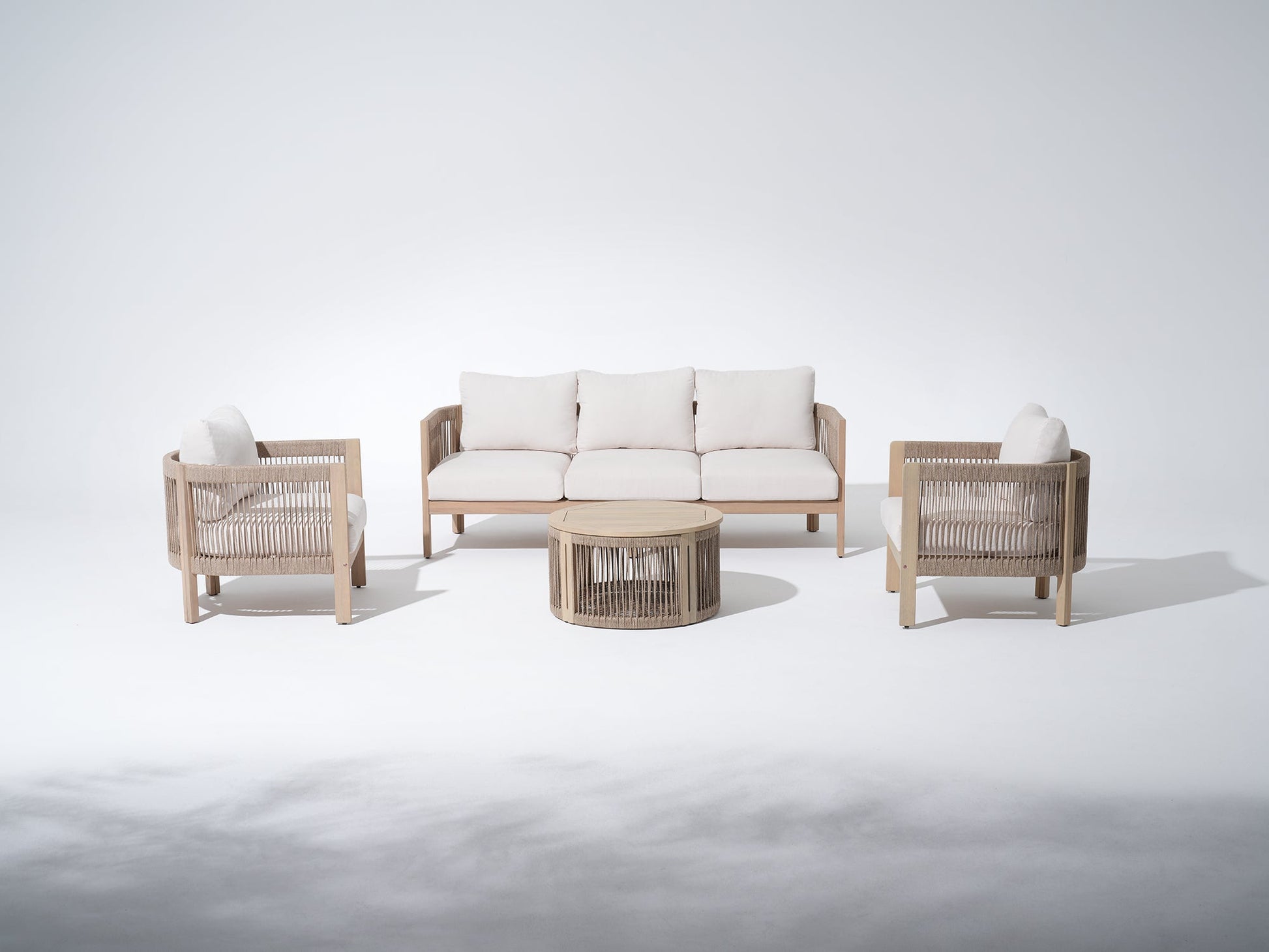 Foristern Wooden Outdoor Conversation Sets with Rope Design, Round Coffee Table