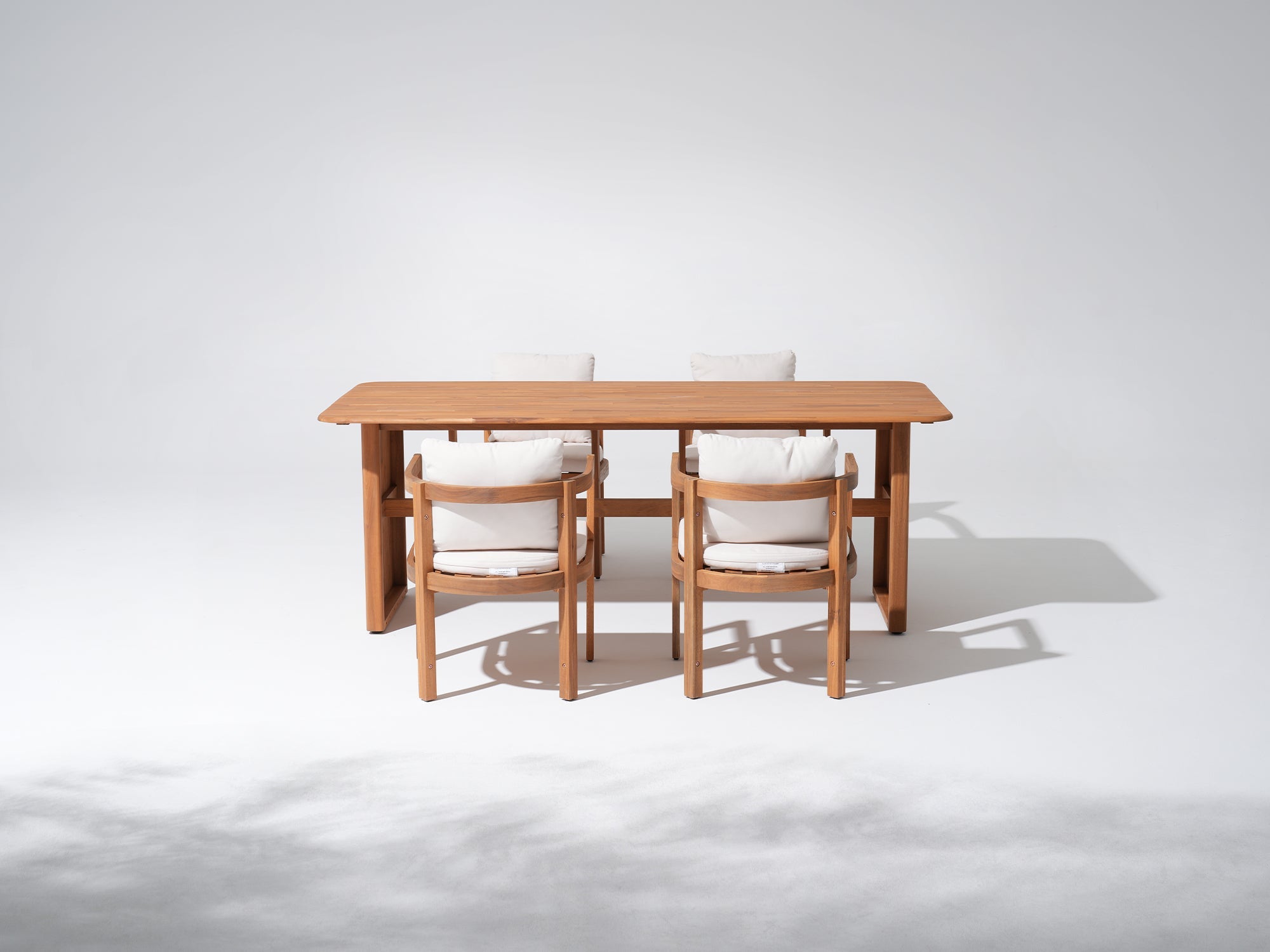 rectangular outdoor dining table and chairs for 4 people with wooden frame cushions- Sunsitt Modern Premium Patio Outdoor Furniture#Size_4 Chairs + 1 Table