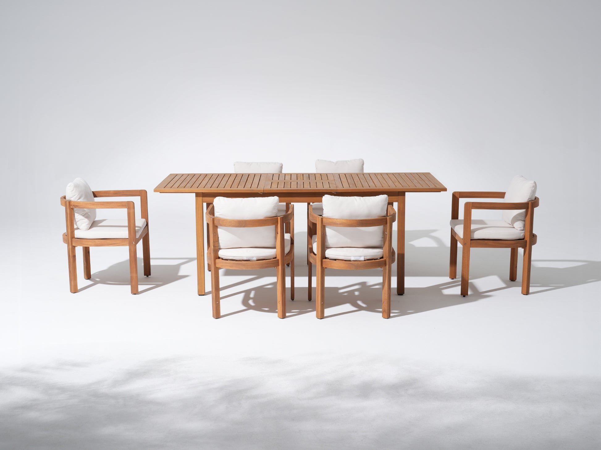 7pcs Wooden outdoor extendable rectangular dining table with four matching chairs - Sunsitt Modern Premium Patio Outdoor Furniture