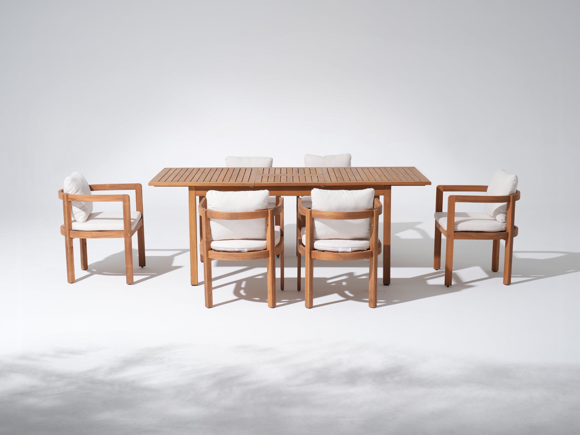 7pcs Wooden outdoor extendable rectangular dining table with four matching chairs - Sunsitt Modern Premium Patio Outdoor Furniture