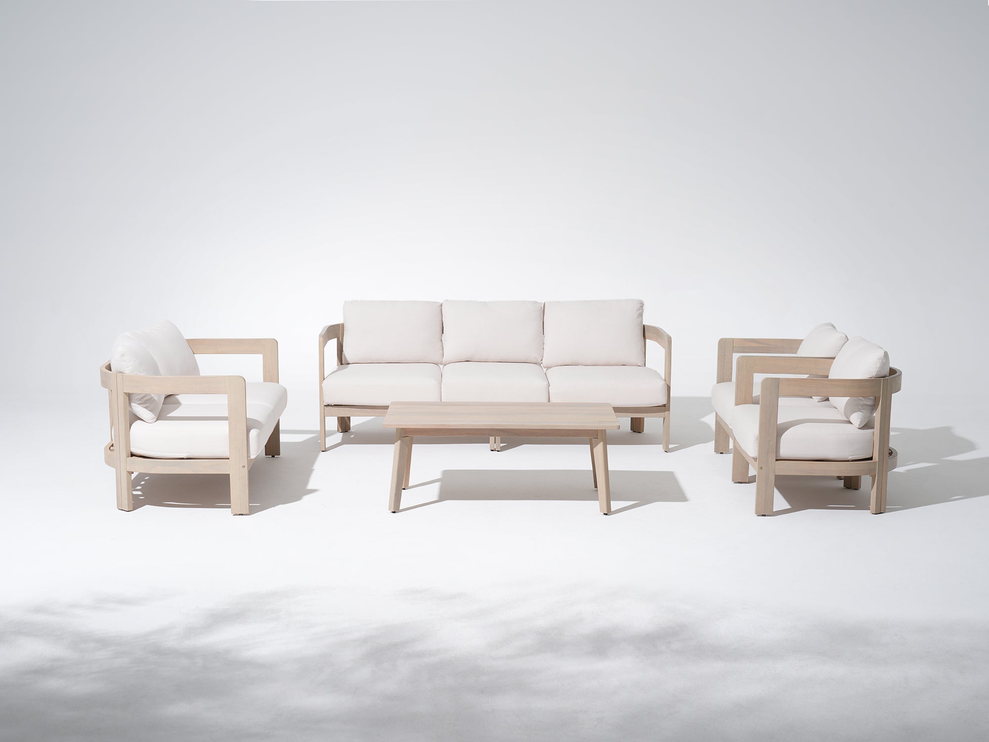 Cali 7 Seats Curved Acacia Lounge Set, Mixed Tables & 6.3" Thick Cushions
