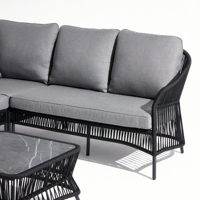 Wonder- Sofa & Table, 3-seater sofa, coffee table, aluminum & rope design, grey finish,delicated rope design,sintered stone table top- Sunsitt Signature 