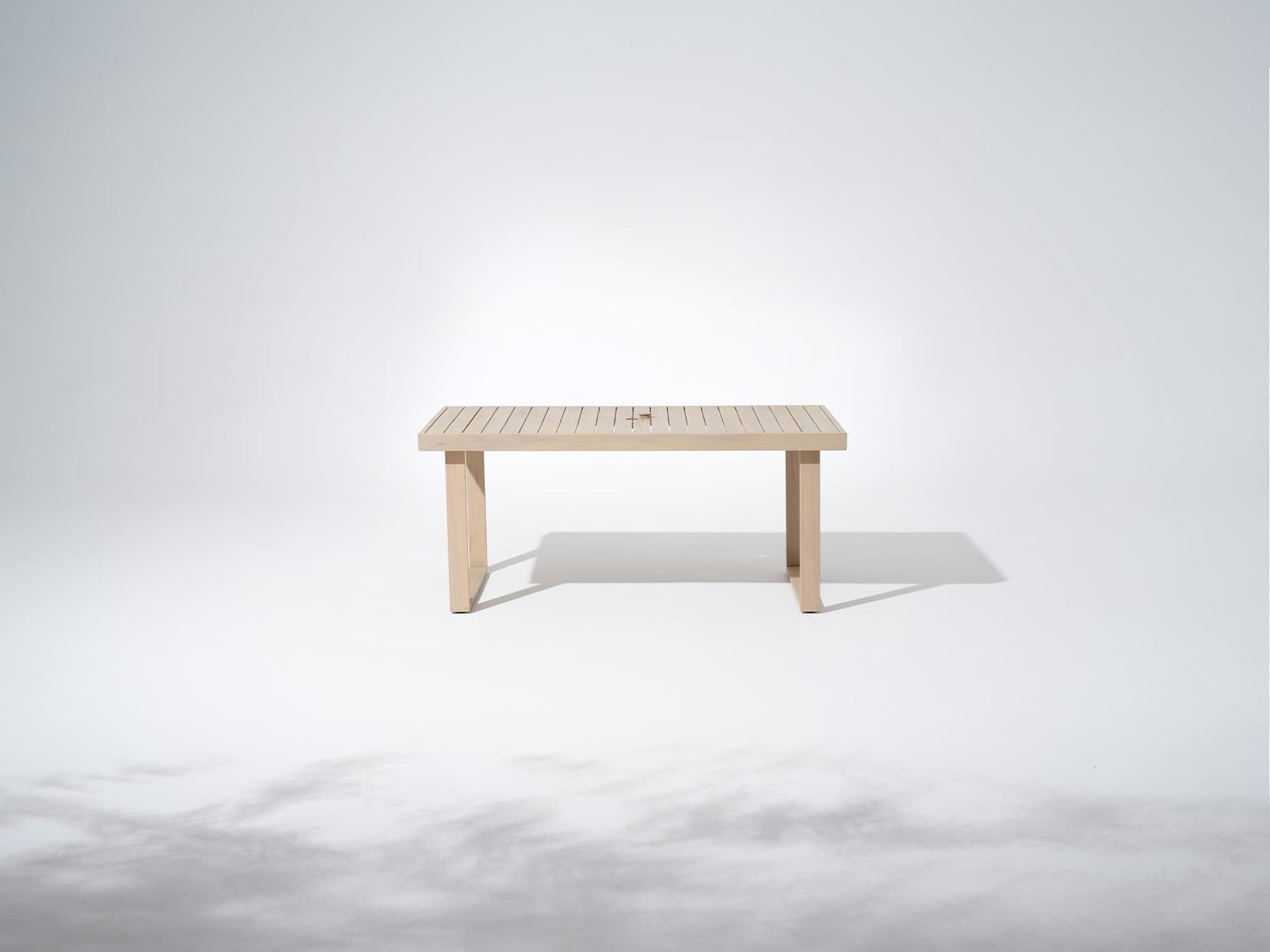 Rectangular Wooden Dining Table for 6 People with Umbrella Hole & Sled-Leg Design