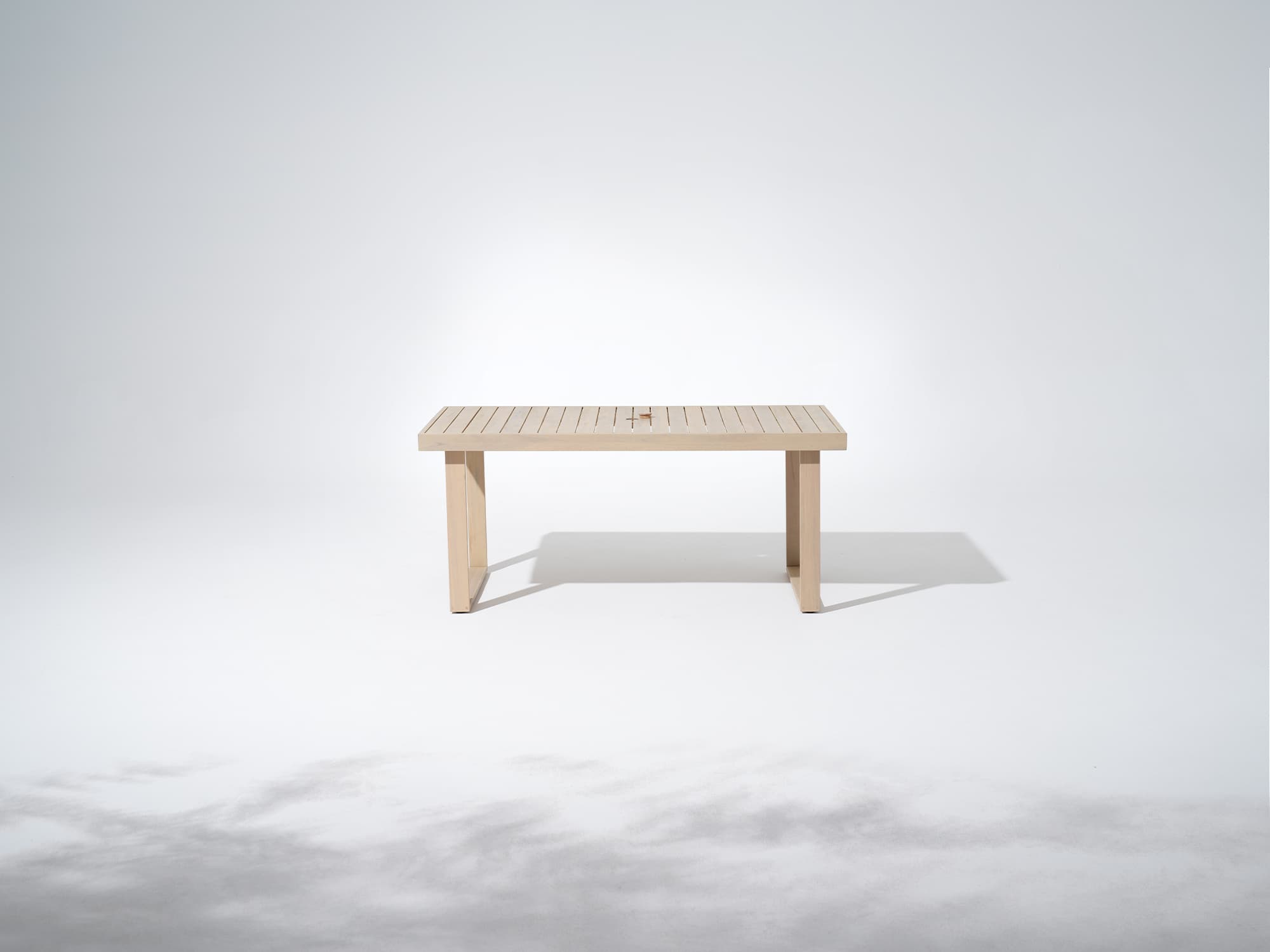 Rectangular Wooden Dining Table for 6 People with Umbrella Hole & Sled-Leg Design