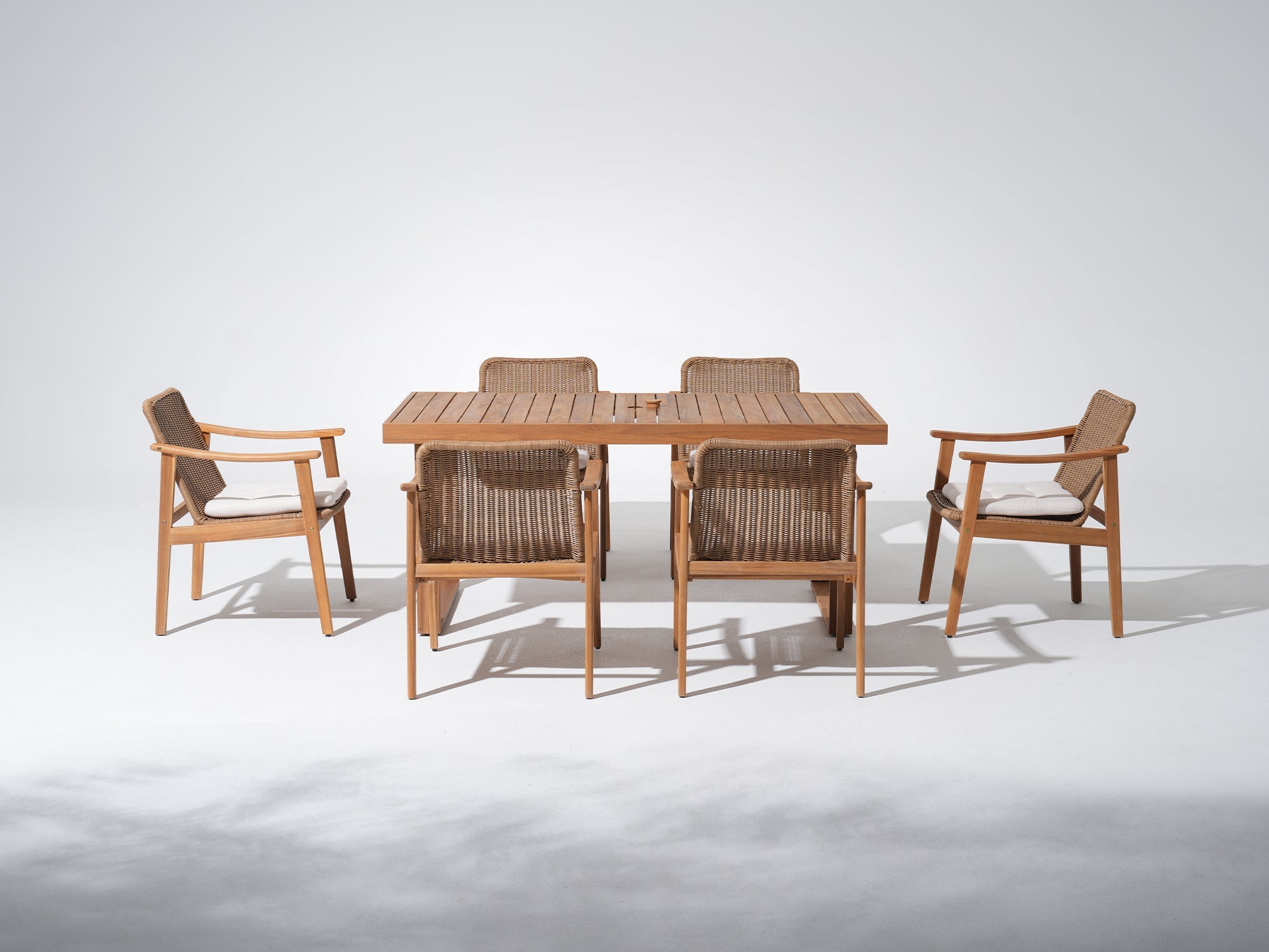 Nalia Wood Outdoor Dining Set with Umbrella Hole for 6 People, Sled Leg Design, 67''