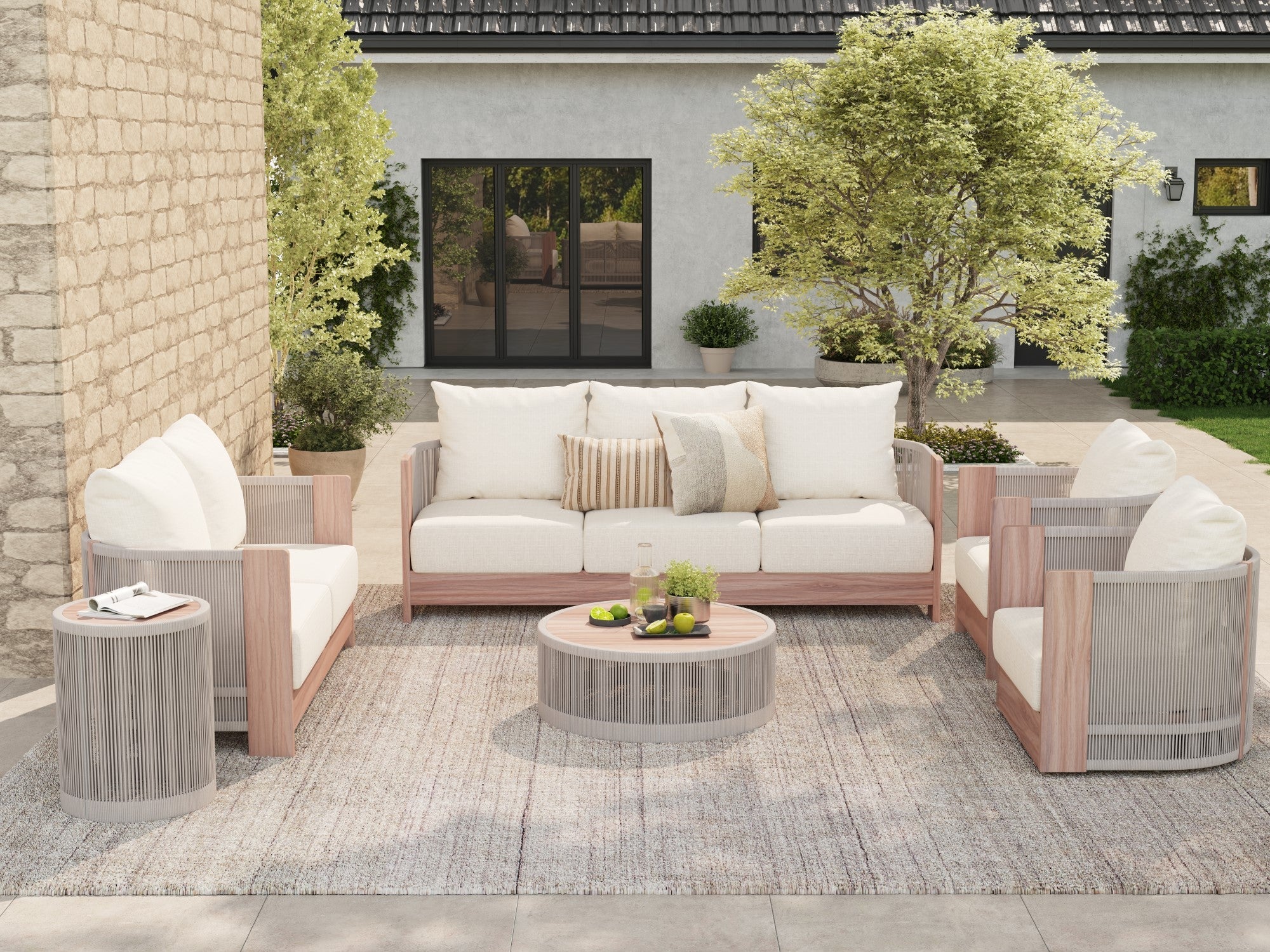 Irati Rope Outdoor Seating Set with 2 Tables, Built-in Storage Space - Sunsitt Premium Modern Outdoor Patio Furniture