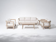 Cali 7 Seats Curved Acacia Lounge Set, Mixed Tables & 6.3" Thick Cushions