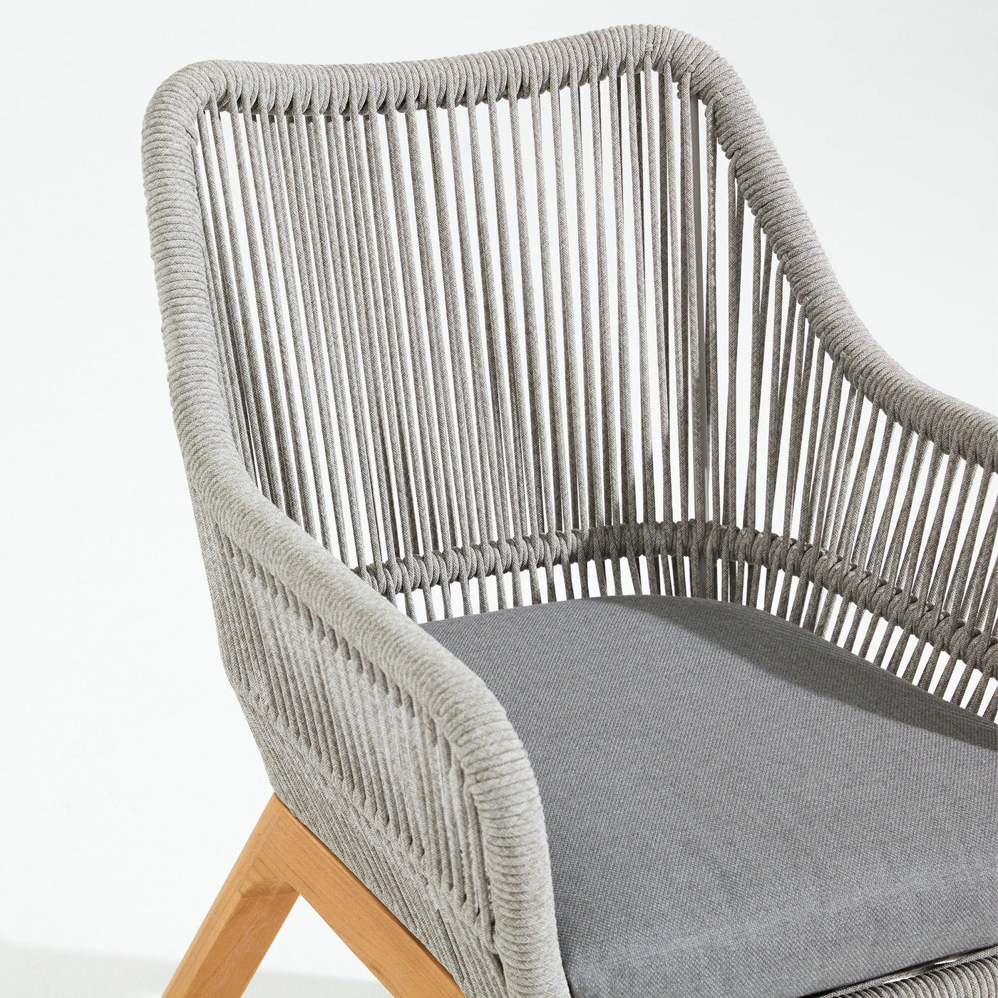 Natural Collection - Coronado Dining Arm Chairs, smooth armrest, classic design, grey rope accent, plush grey cushion, teak legs, smooth armrest, European style-Sunsitt Signature