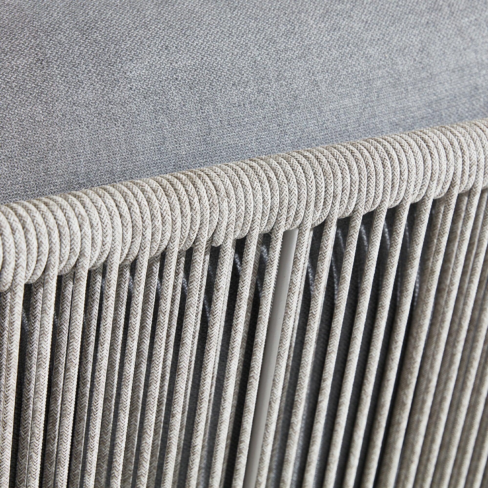 Natural - Lounge Chair,10'' thick cushion, aluminum frame, classic and European design,grey rope,textilene rope, detailed angle - Sunsitt Signature