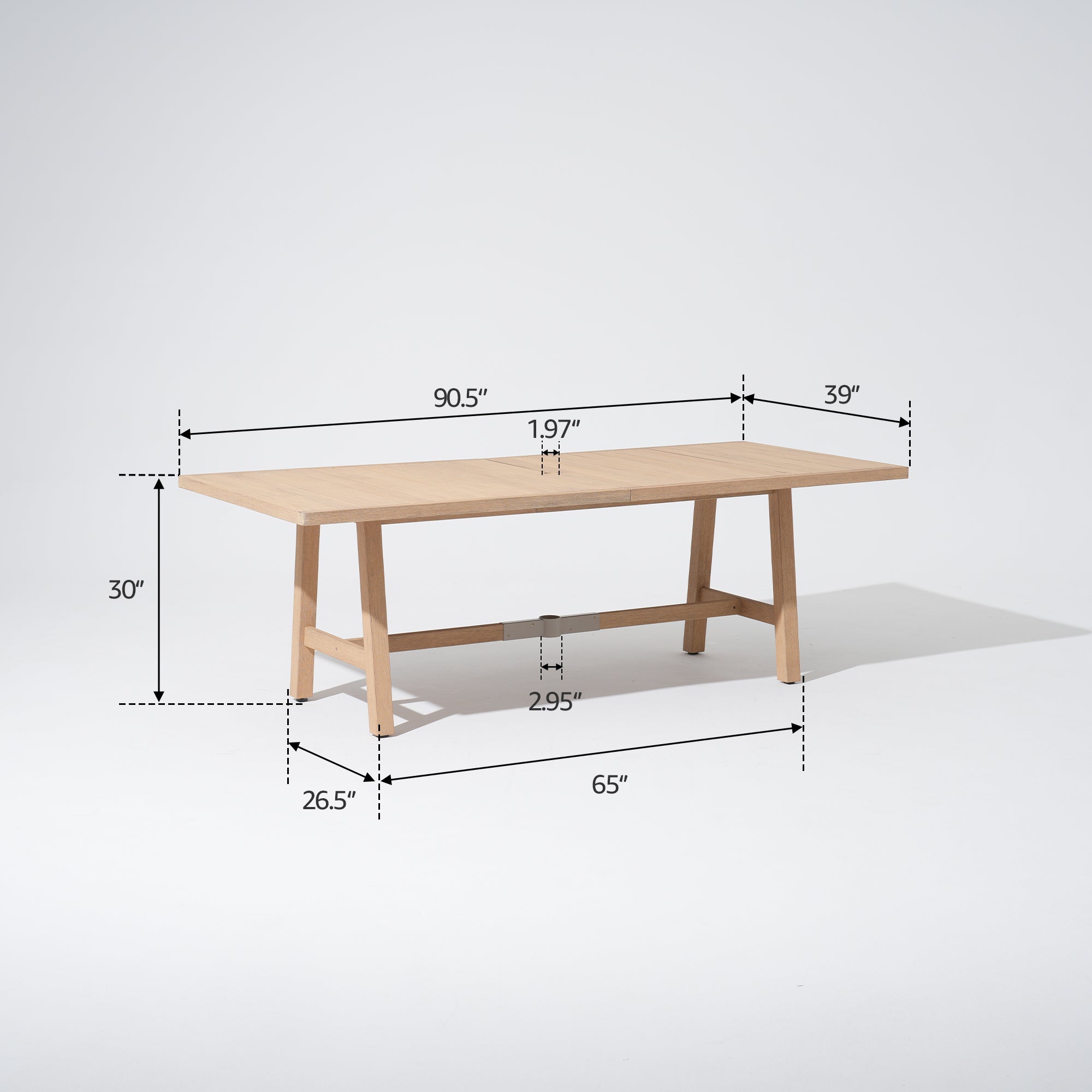 Rectangular 90.5'' Wooden Dining Table for 8 People with Umbrella Hole