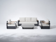 Addison Modern Metal Outdoor Sofa Set, Dark Grey Aluminum Frame, Grey Fire Pit