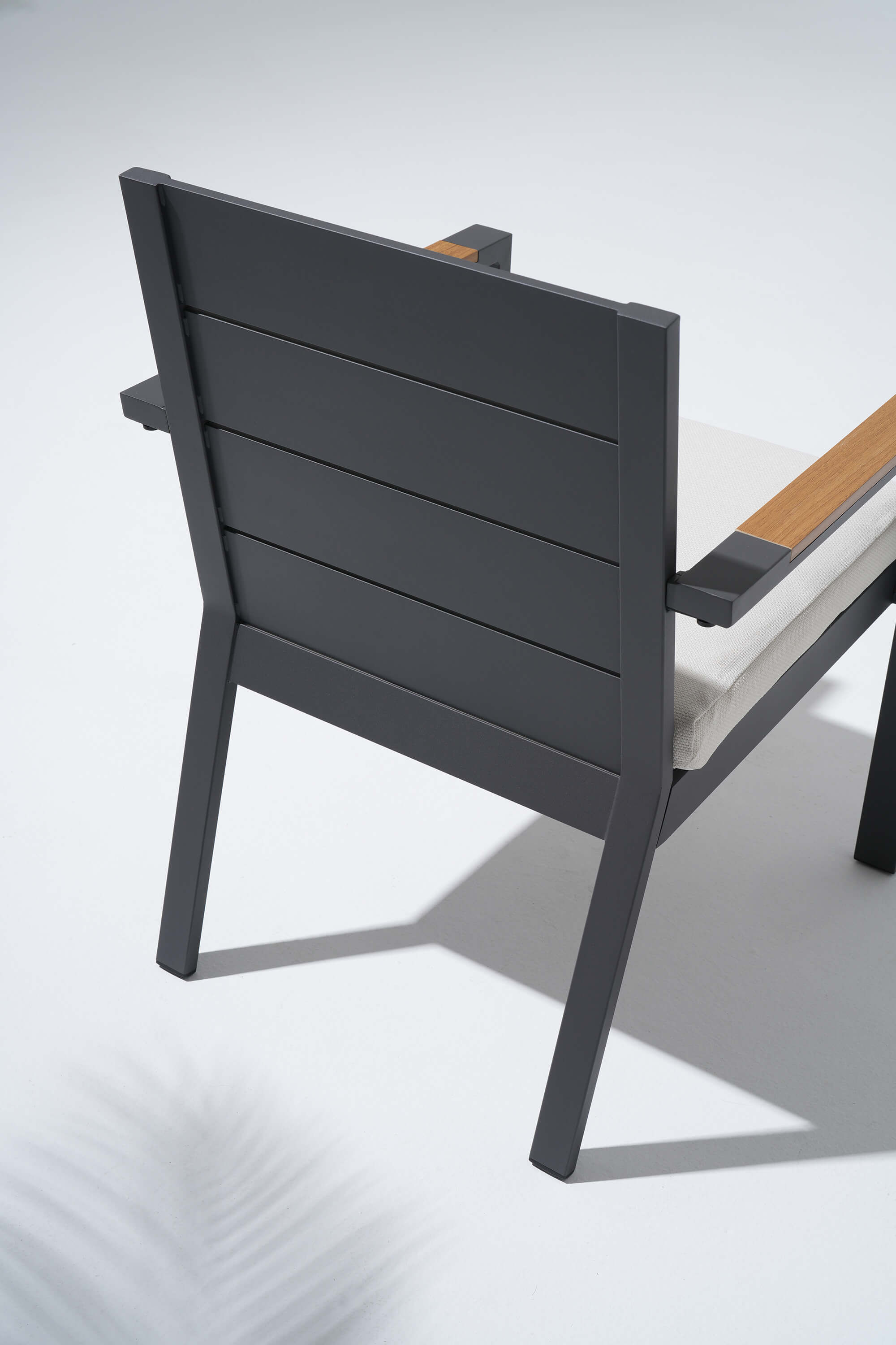 Addison Outdoor Aluminum Dining Chairs, Dark Grey Frame, Wood Armrest, Set of 2/4/6