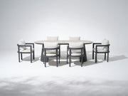 Addison Outdoor Aluminum Dining set, Dark Grey Frame & Tempered Glass Tabletop, 6 Seats