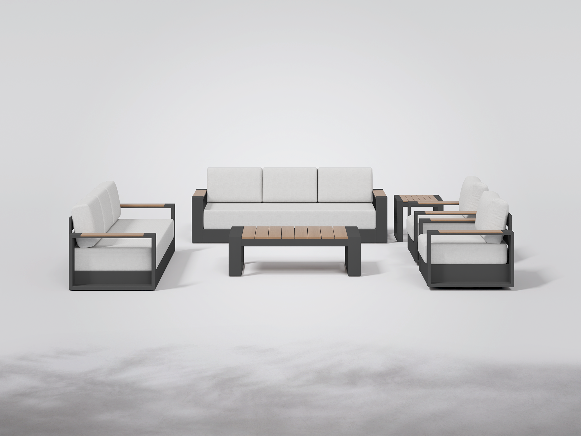 Addison Moder Addison Modern Metal Outdoor Sofa Set, Dark Grey Aluminum Frame, Swive ...
