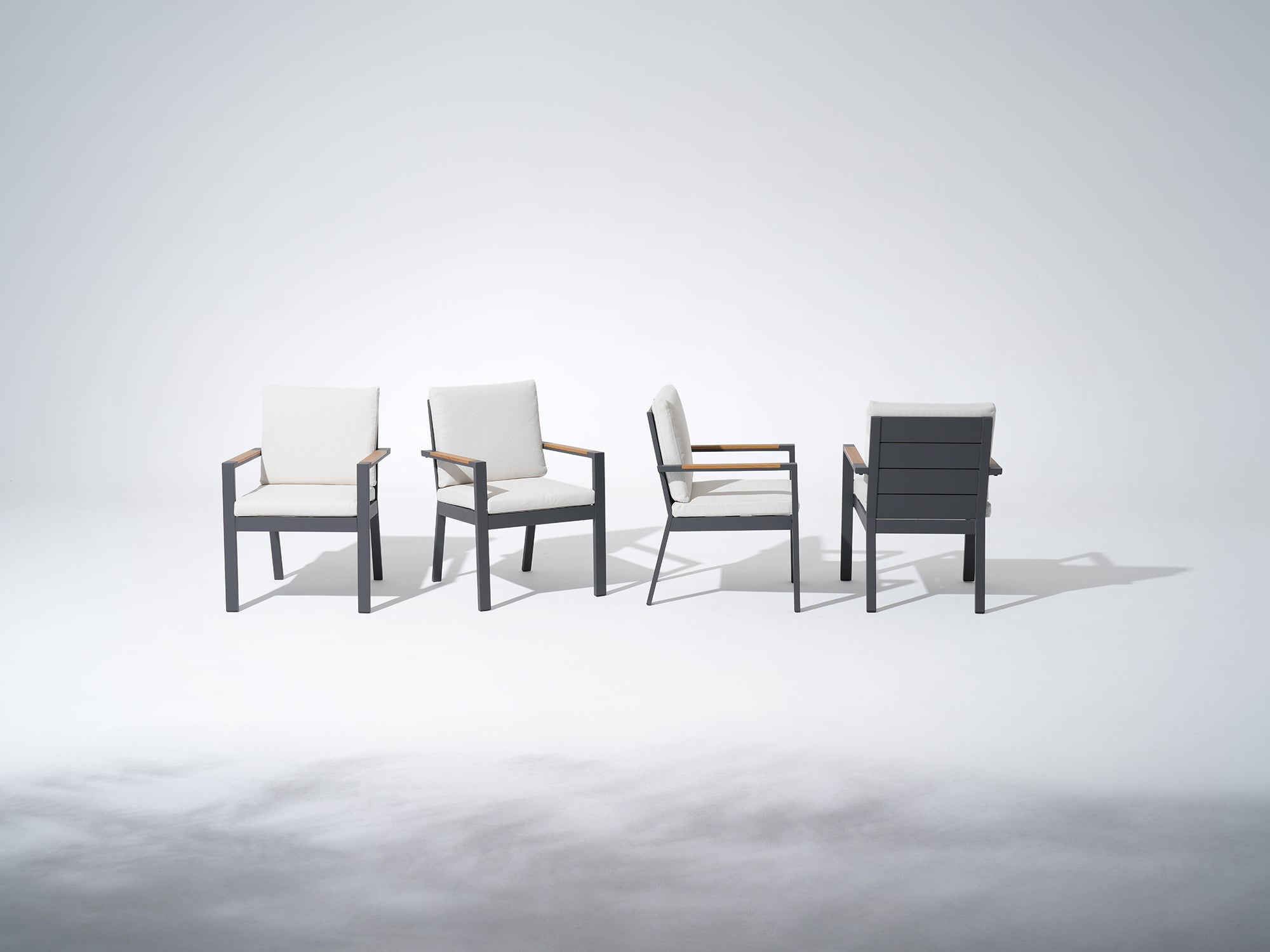 Addison Outdoor Aluminum Dining Chairs, Dark Grey Frame, Wood Armrest, Set of 2/4/6