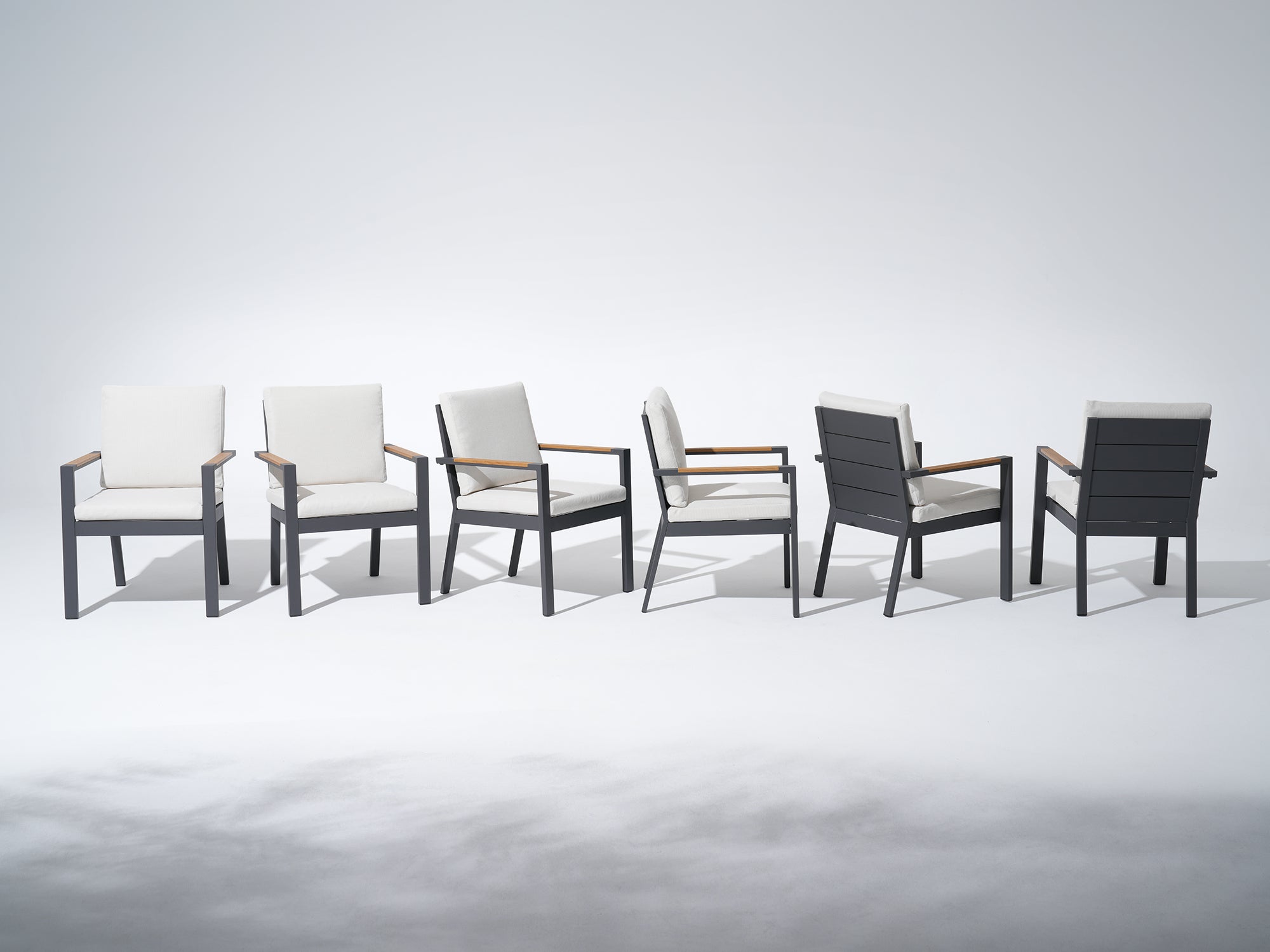 Addison Outdoor Aluminum Dining Chairs, Dark Grey Frame, Wood Armrest, Set of 2/4/6