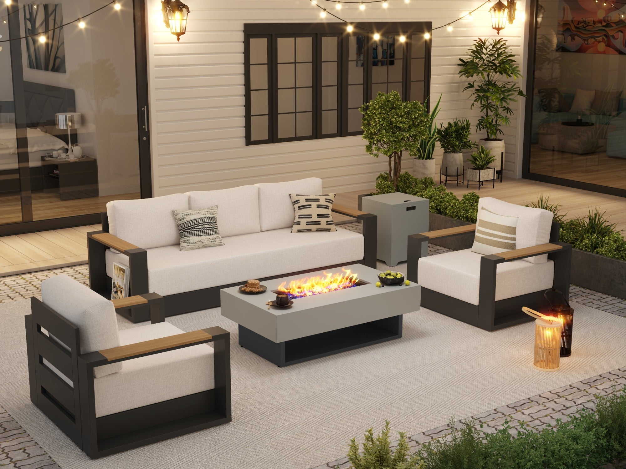 50,000 BTU Rectangular Outdoor Metal Fire Pit Table with Tank Holder, 2 Colors