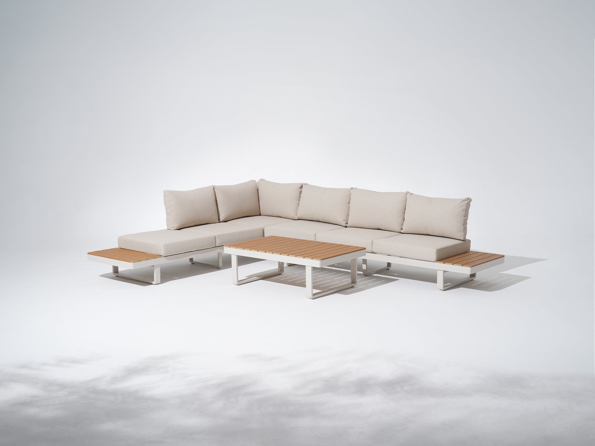 Addison Moder Addison Modern Outdoor Aluminum L-Shape Sectional Sofa Set, Natural Fr ...