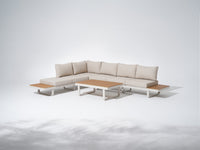 Addison Modern Outdoor Aluminum L-Shape Sectional Sofa Set, Natural Frame & Linen Beige Cushions