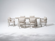 Addison Outdoor Aluminum Dining set, Light Beige Frame & Tempered Glass Tabletop, 6 Seats