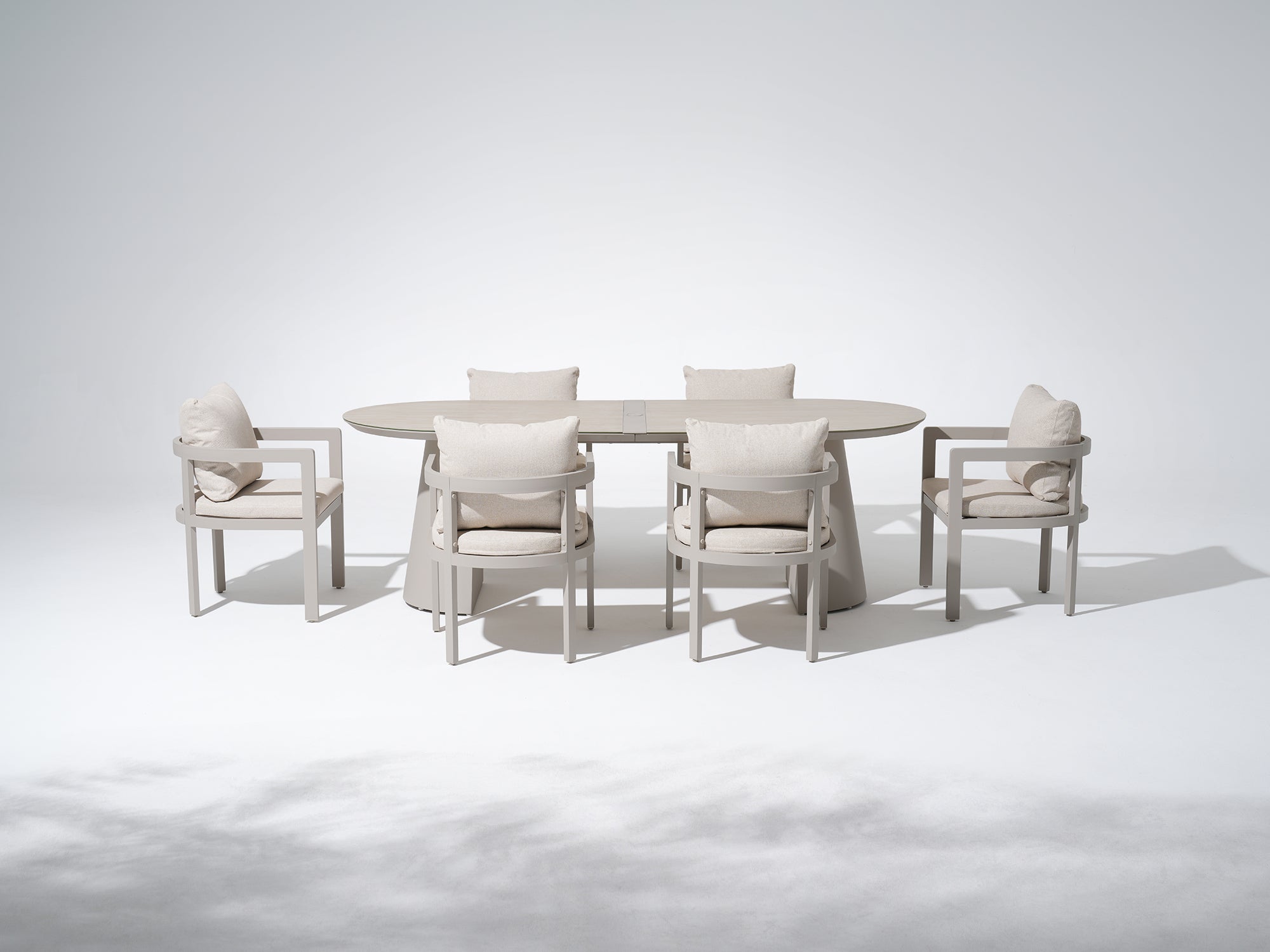 Addison Outdoor Aluminum Dining set, Light Beige Frame & Tempered Glass Tabletop, 6 Seats