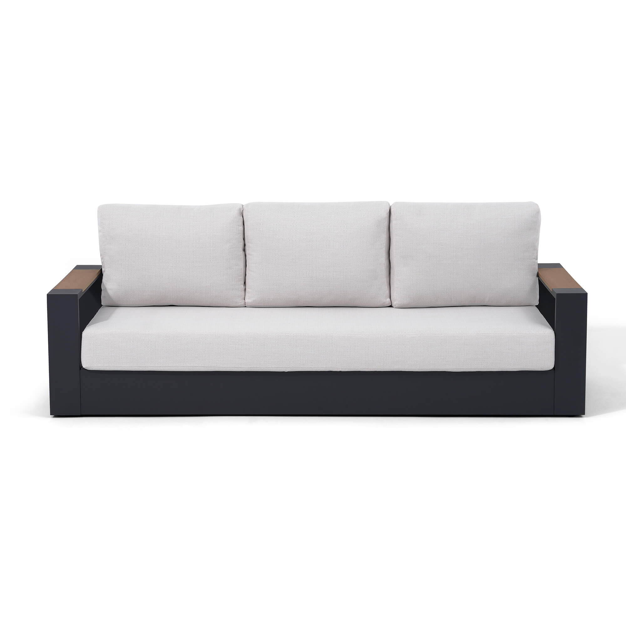 Modern outdoor sofa with white cushions and black aluminum frame- Sunsitt Modern Premium Patio Outdoor Furniture #color_grey