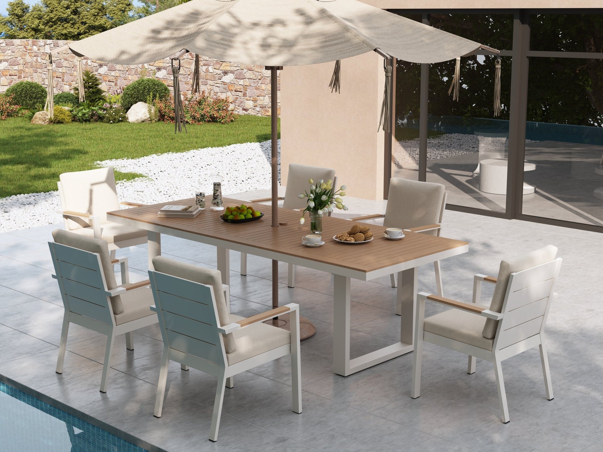 6 seat outdoor patio set with umbrella Summit Living 6-seat Dining 13ft Navy Blue Pati summitlivin creating a beautiful and luxurious outdoor living space for you and your guests Extra Large, Lazy Susan Patio
