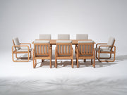 Amaya Wooden Dining Set with Umbrella Hole for 6-8 People, Olefin Linen Cushions, 90.6"