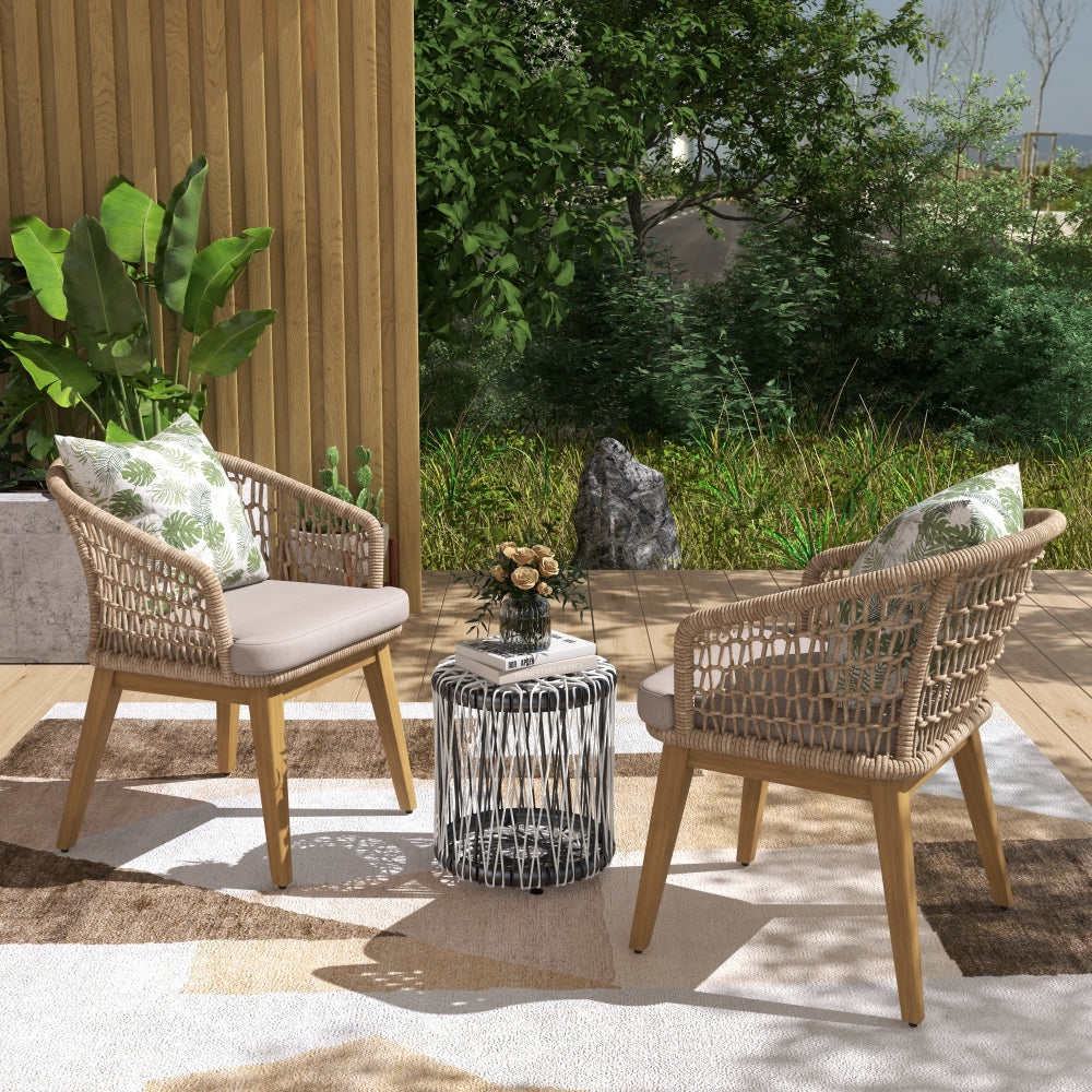 beige outdoor dining chairs with rope design on a rug- Sunsitt Modern Premium Patio Outdoor Furniture#Color_Beige