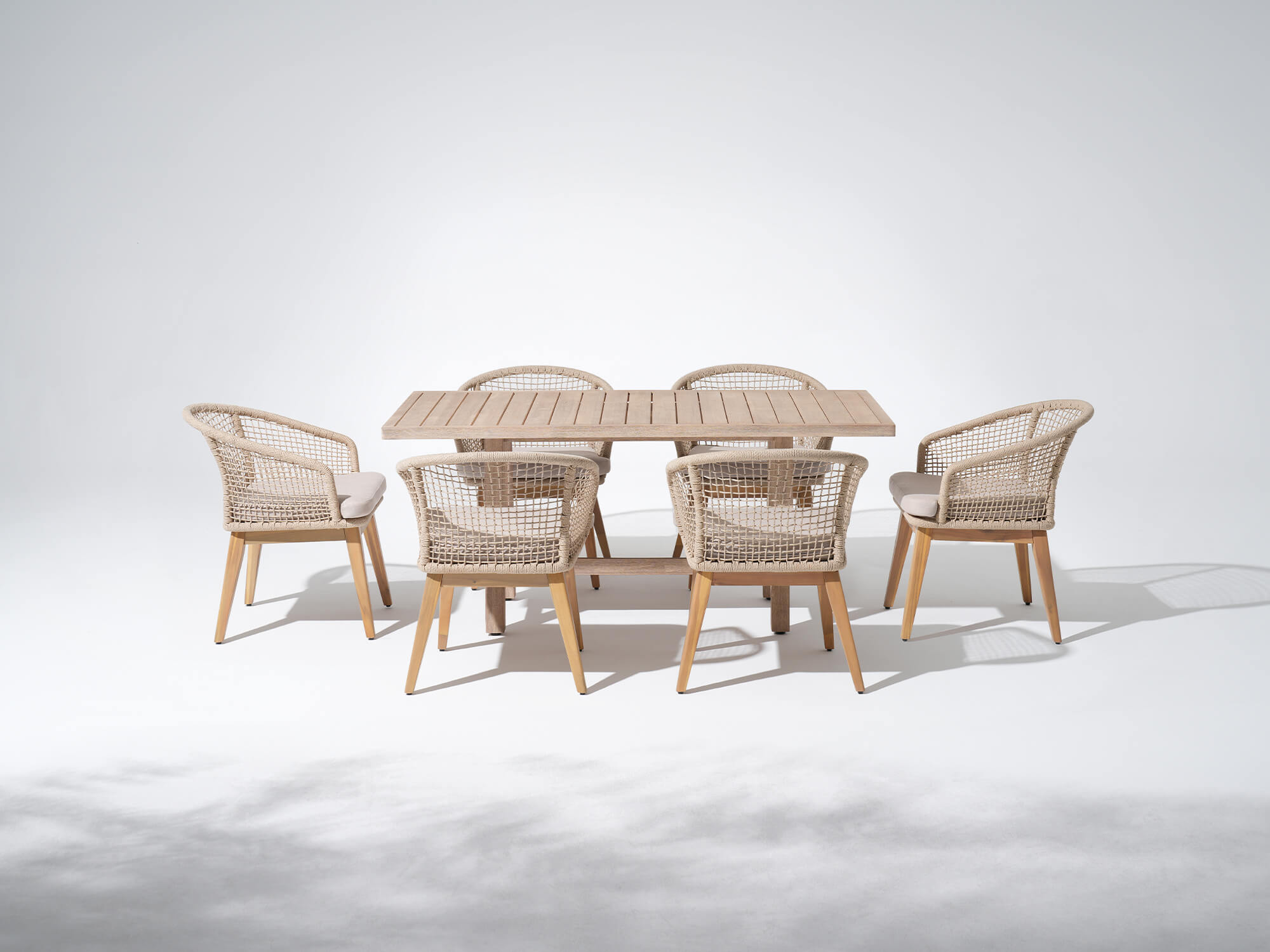 Noto Wooden dining table with 6 matching chairs- Sunsitt Modern Premium Patio Outdoor Furniture