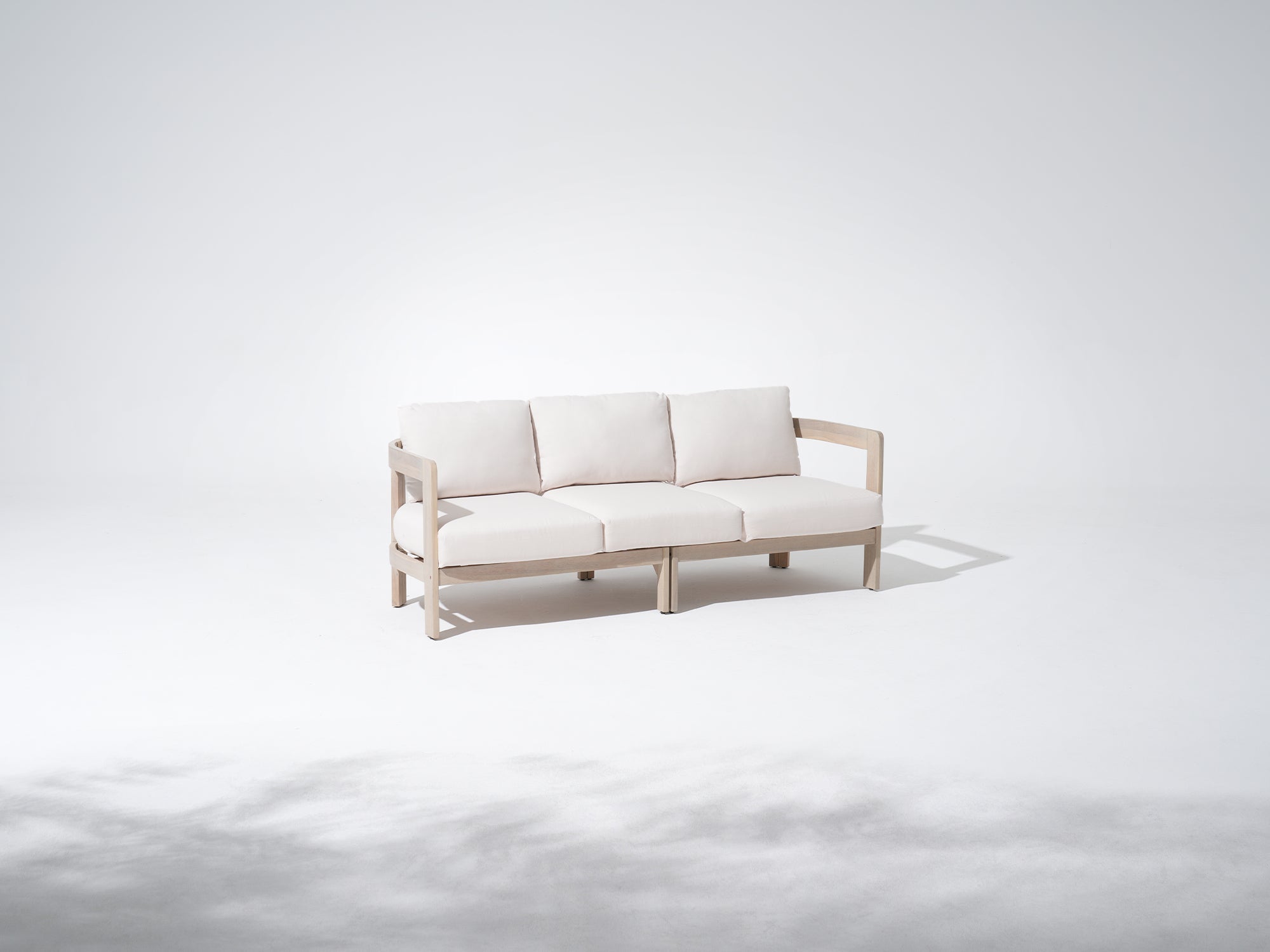 Cali Outdoor Wooden Sofa Set, Light Beige Fire pit & 6.3" Thick Cushions, 4-7 Seats