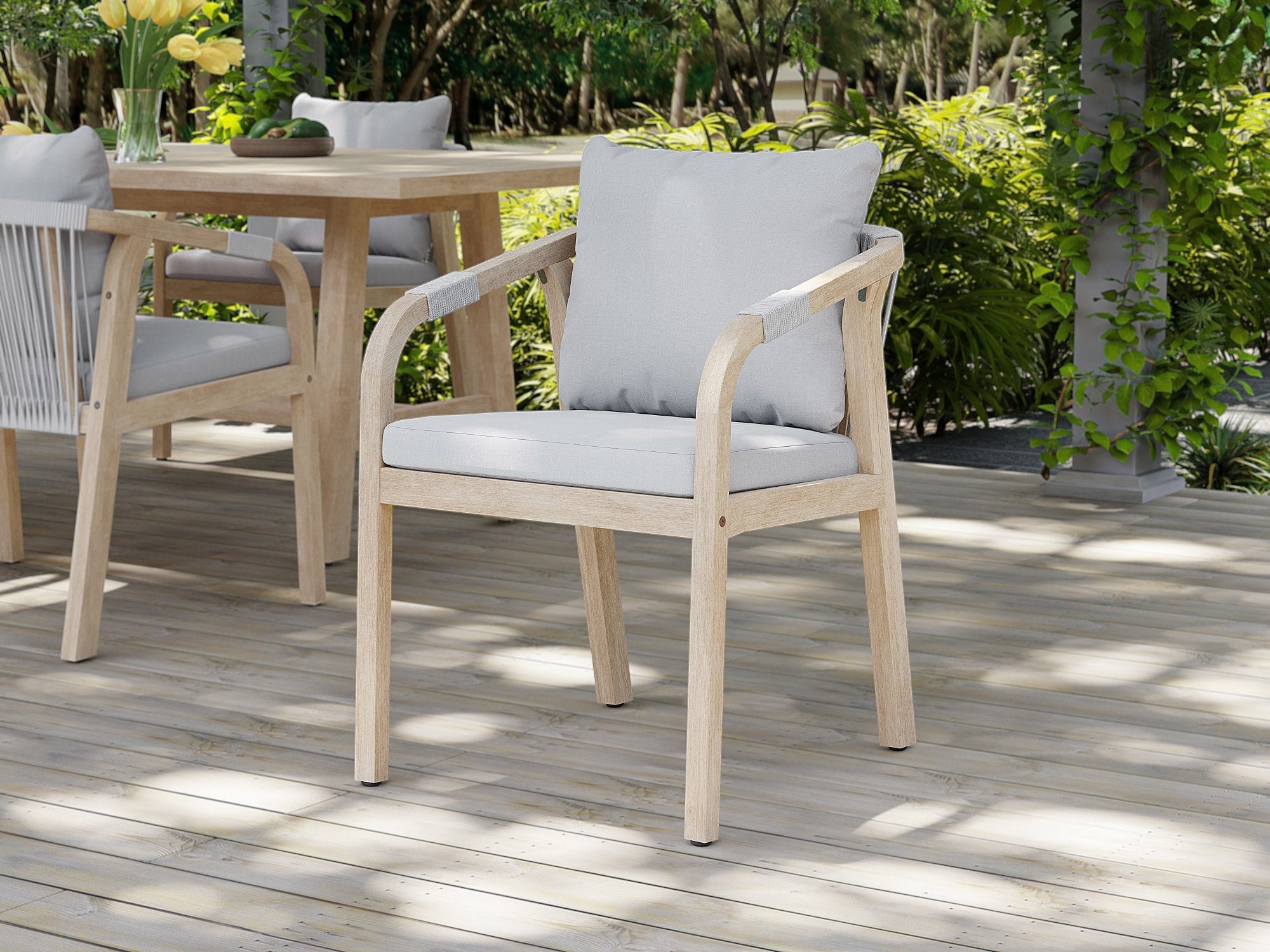Thalea Wooden Patio Dining Chairs With Cushions, Set of 2/4/6