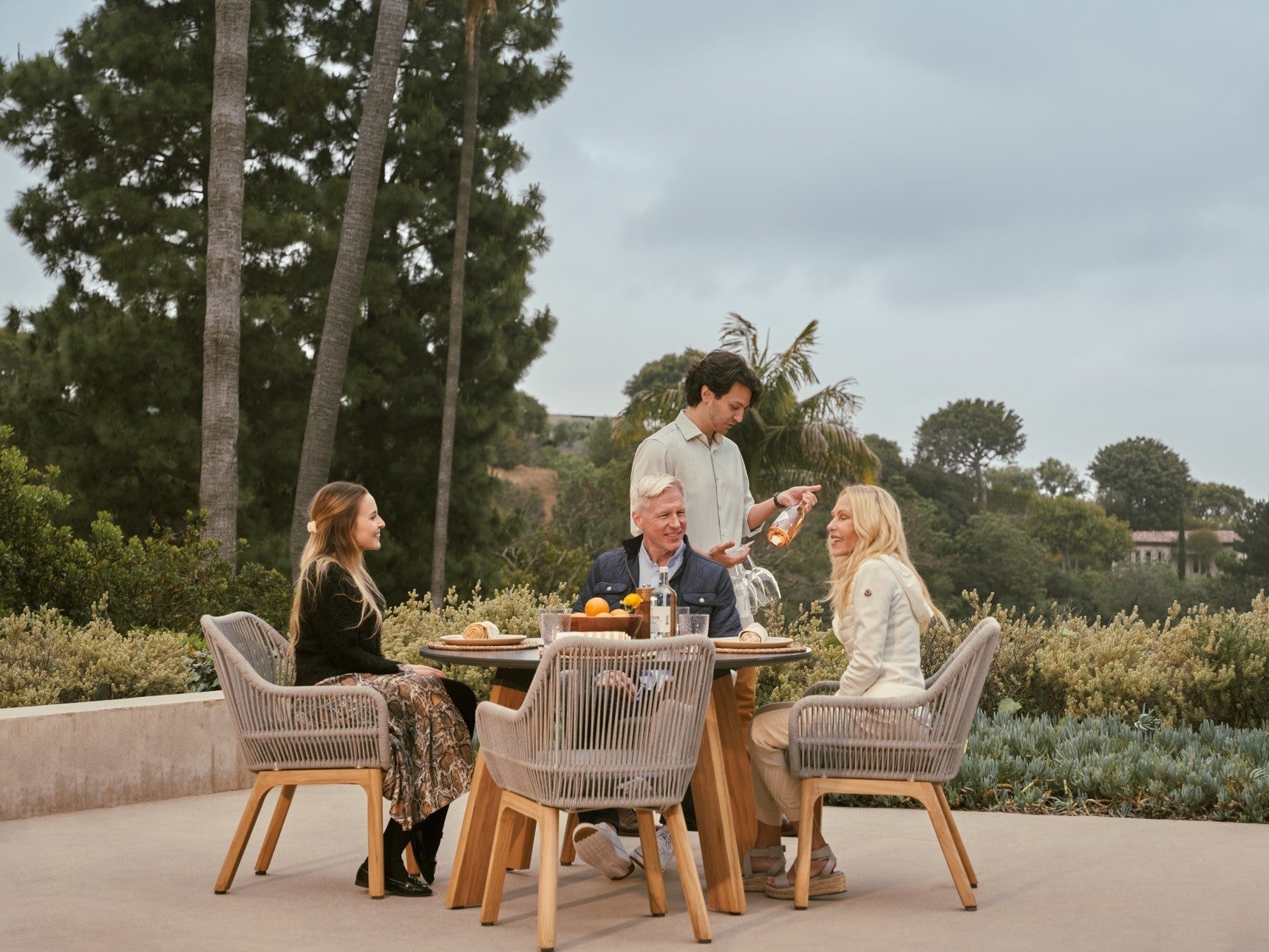 Plena Round Outdoor Dining Set For 4 People, Teak & Sintered Stone, Φ48.4''