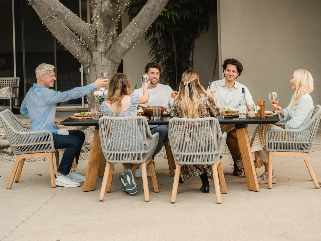 Plena Outdoor Dining Set For 6/8 People, Teak & Sintered Stone, 90.6''