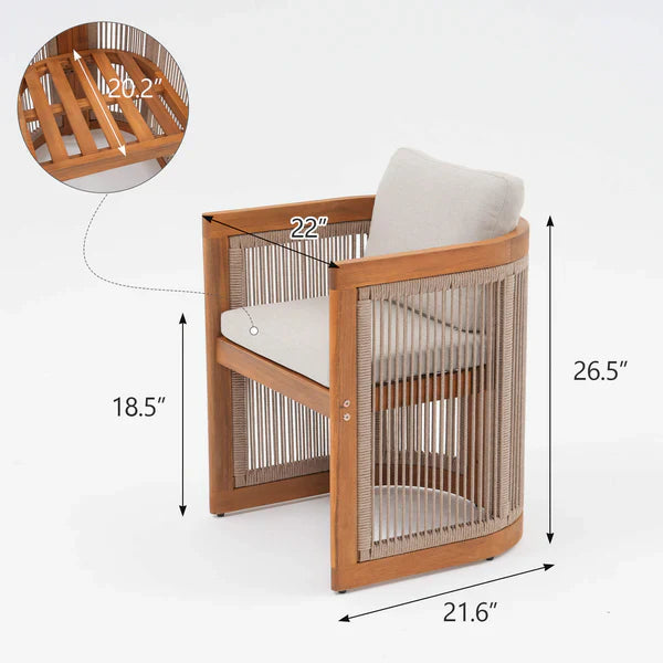 Mori Outdoor Wood & Rope Dining Set with Round Table for 4-6 People, 43.3"