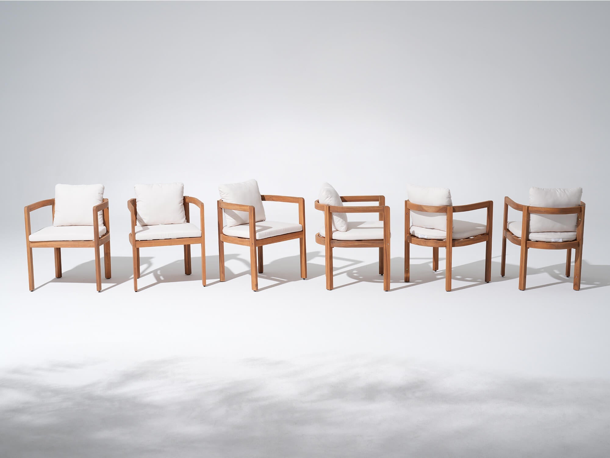 6 wooden outdoor dining chairs with white cushions- Sunsitt Modern Premium Patio Outdoor Furniture#Size_6 Chairs