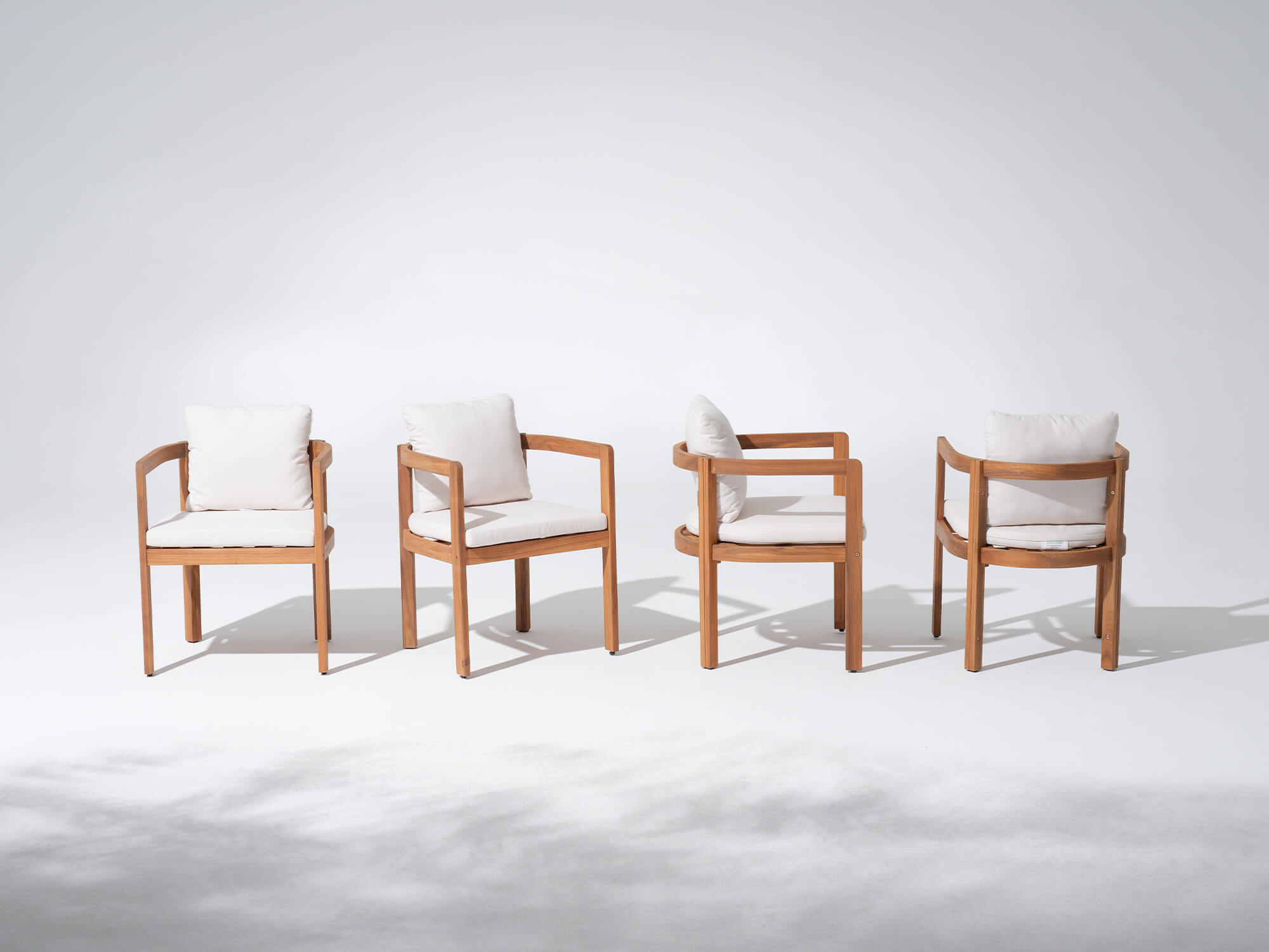 4 wooden curved outdoor armchairs with white cushions- Sunsitt Modern Premium Patio Outdoor Furniture#Size_4 Chairs